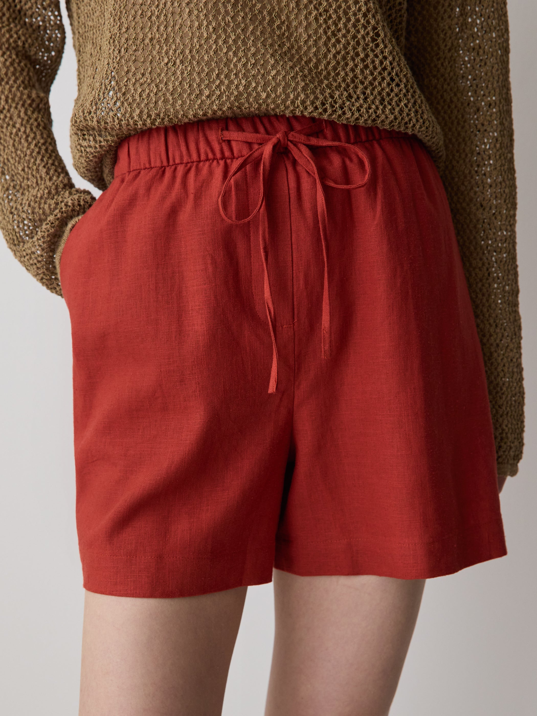 RW&CO Linen-Blend Mid-Rise Pull-On Short