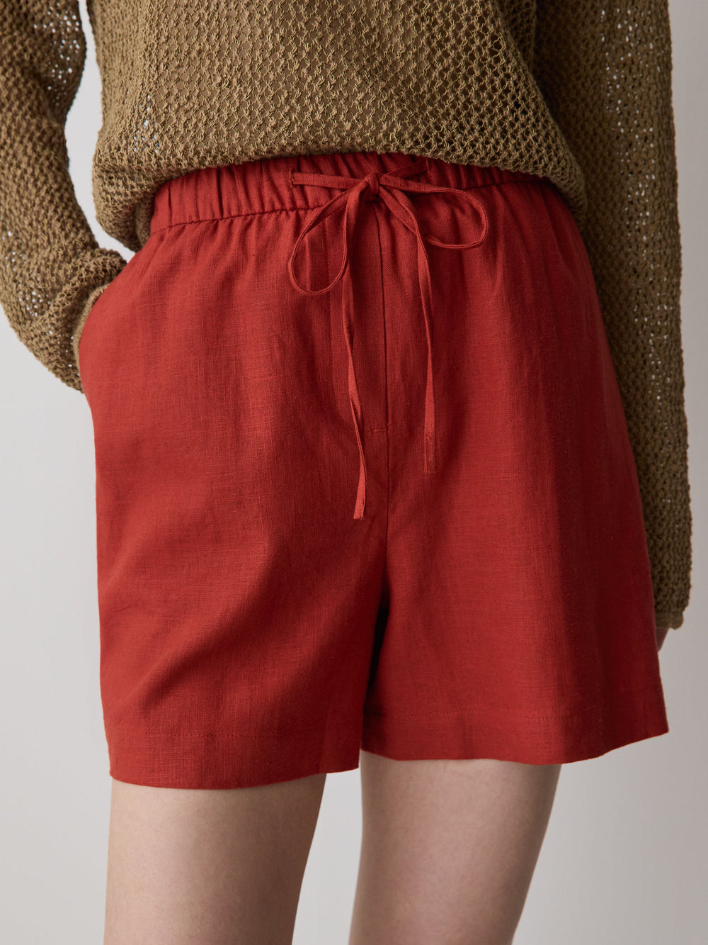 RW&CO Linen-Blend Mid-Rise Pull-On Short
