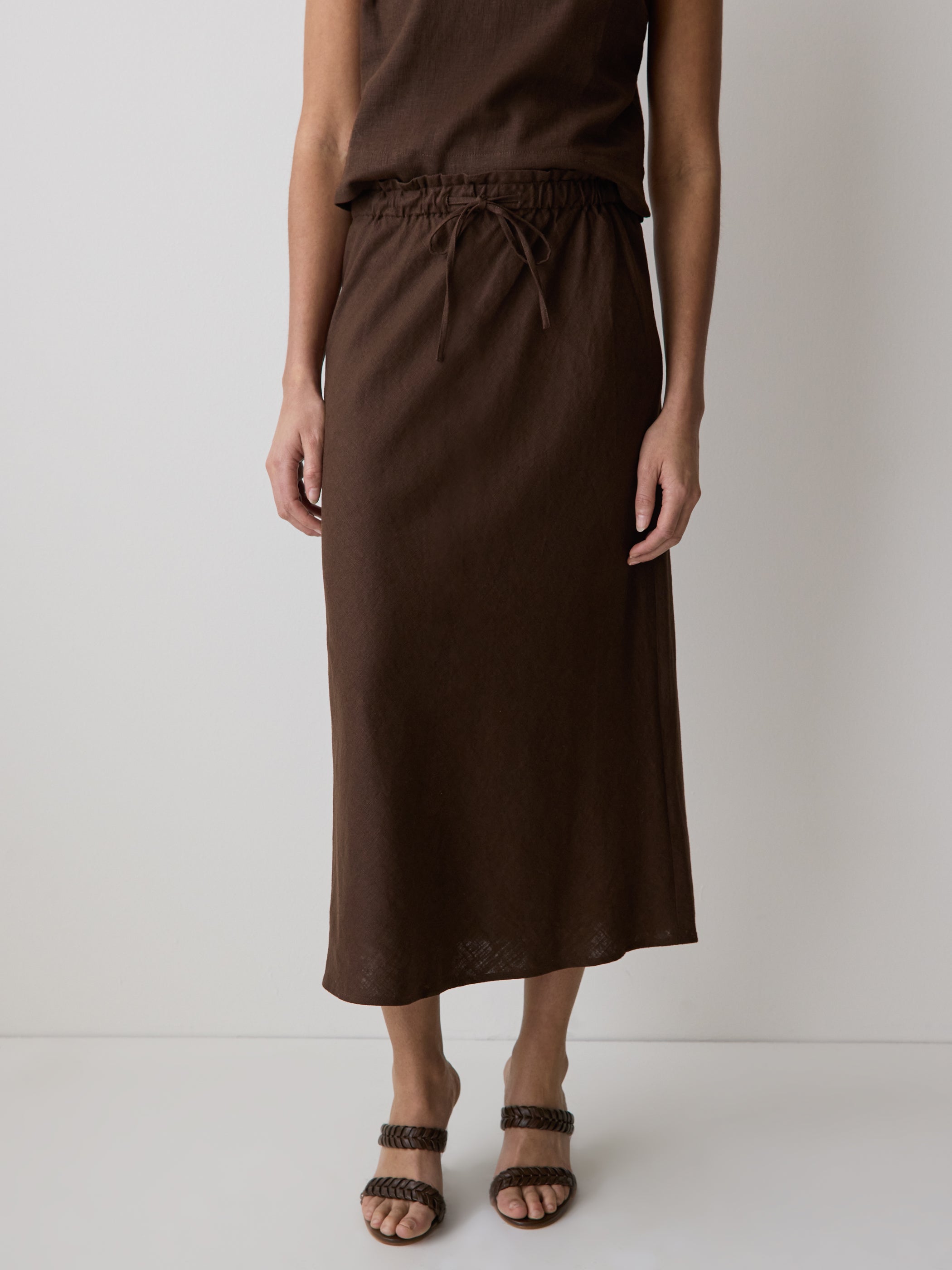 RW&CO Linen-Blend Straight Midi Skirt