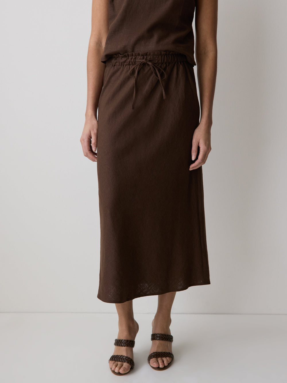 RW&CO Linen-Blend Straight Midi Skirt