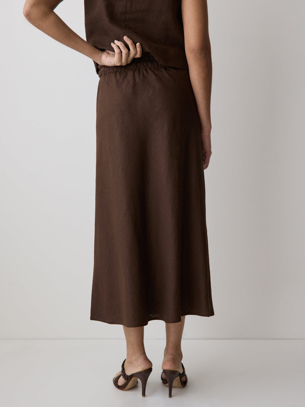 RW&CO Linen-Blend Straight Midi Skirt