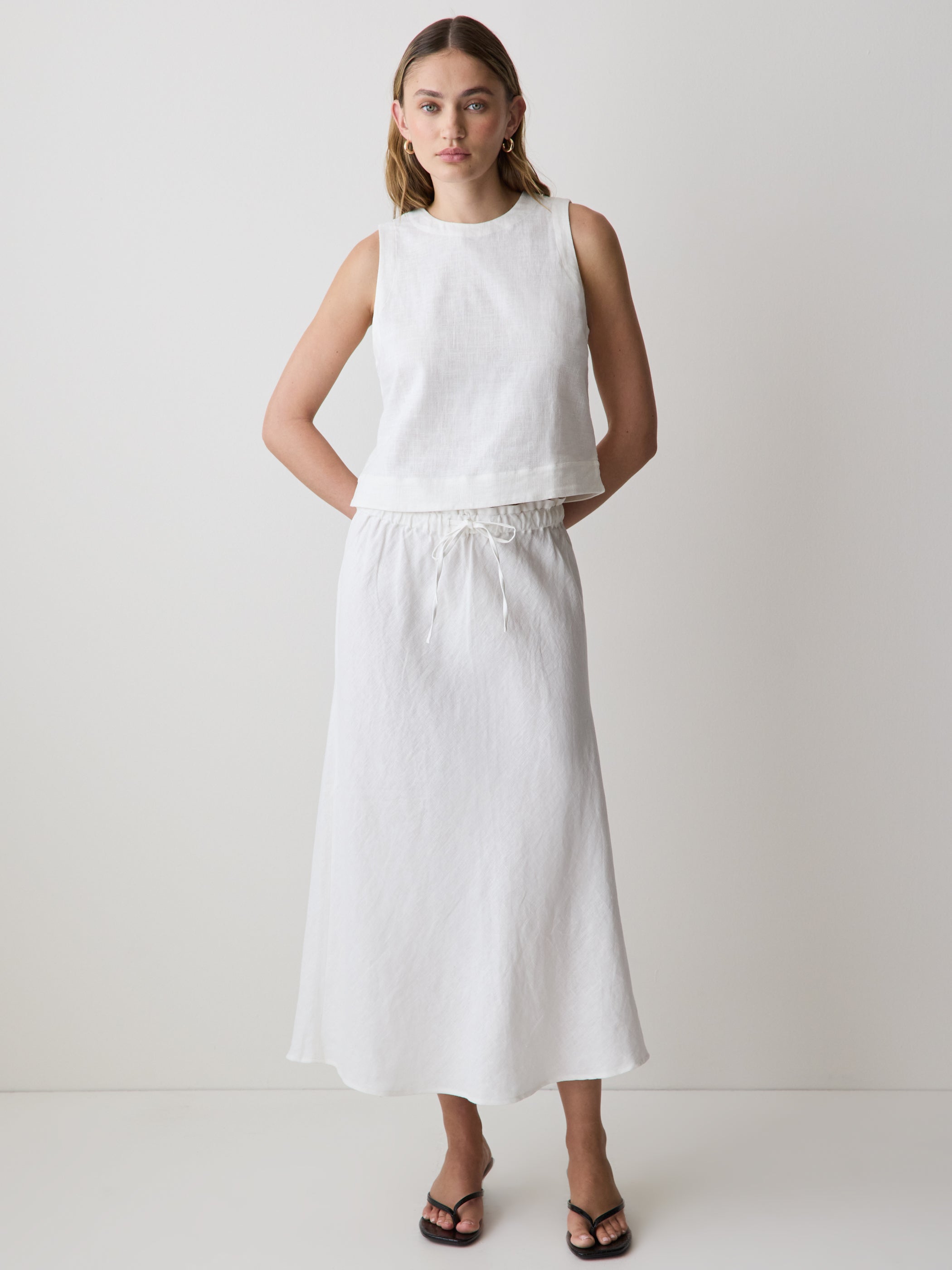 RW&CO Linen Straight Midi Skirt