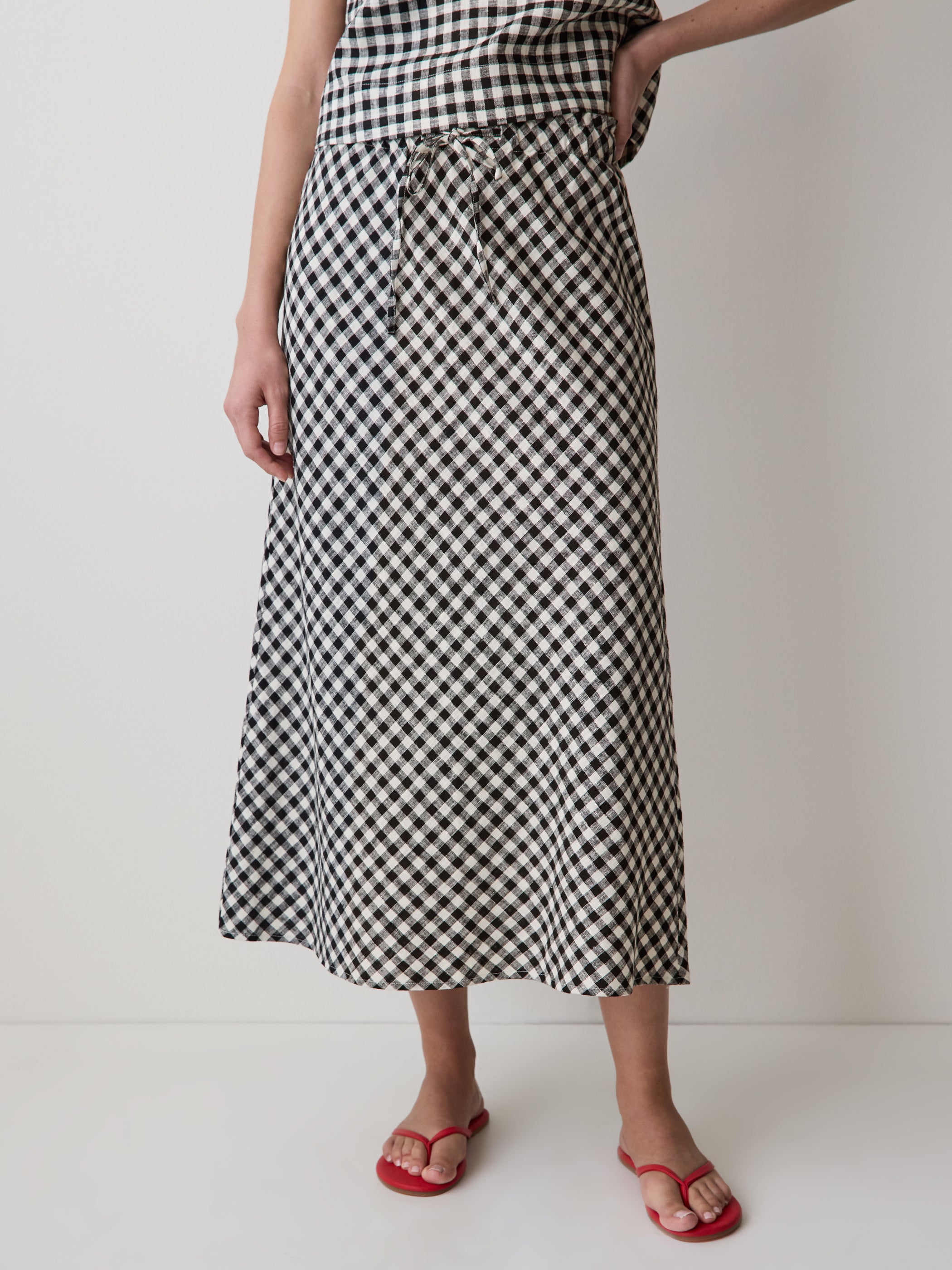 RW&CO Linen-Blend Straight Midi Skirt