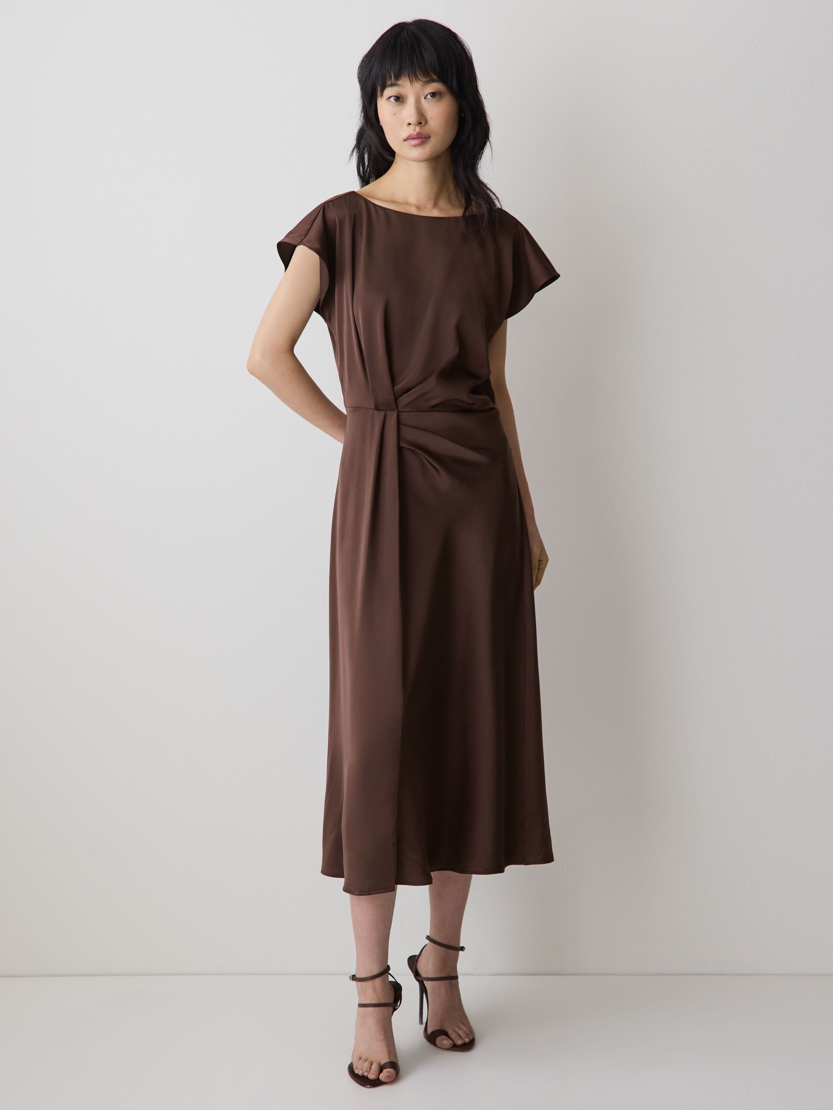 RW&CO Short-Sleeve Cocktail Midi Dress with Draped Detail