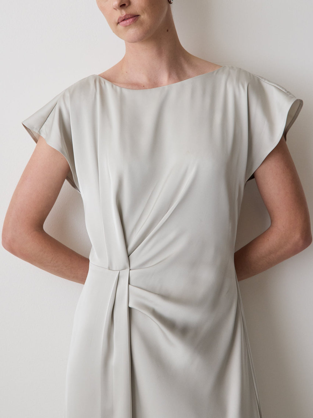 RW&CO Short-Sleeve Cocktail Midi Dress with Draped Detail
