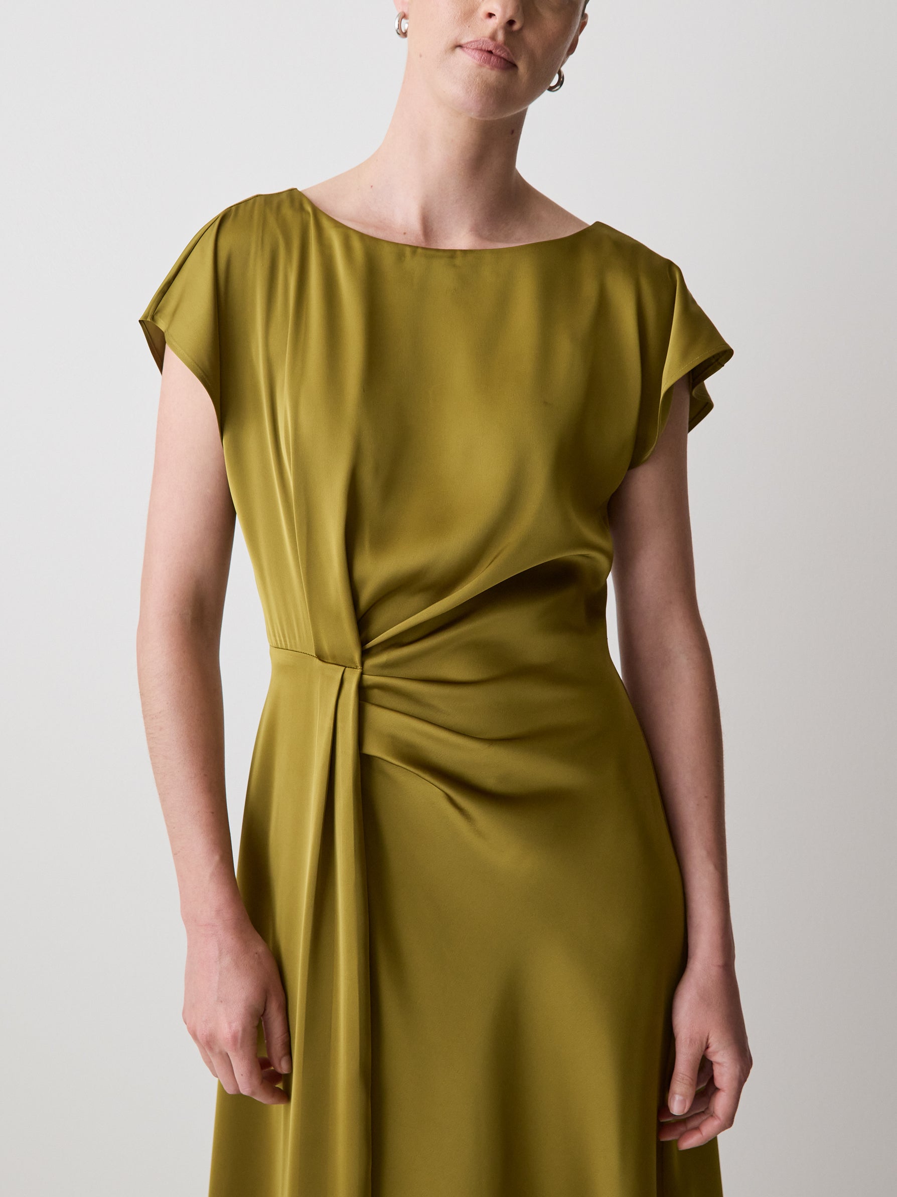 RW&CO Short-Sleeve Cocktail Midi Dress with Draped Detail