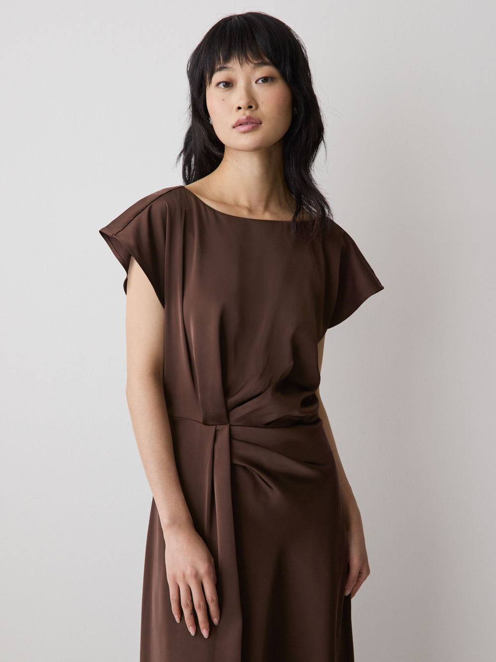 RW&CO Short-Sleeve Cocktail Midi Dress with Draped Detail
