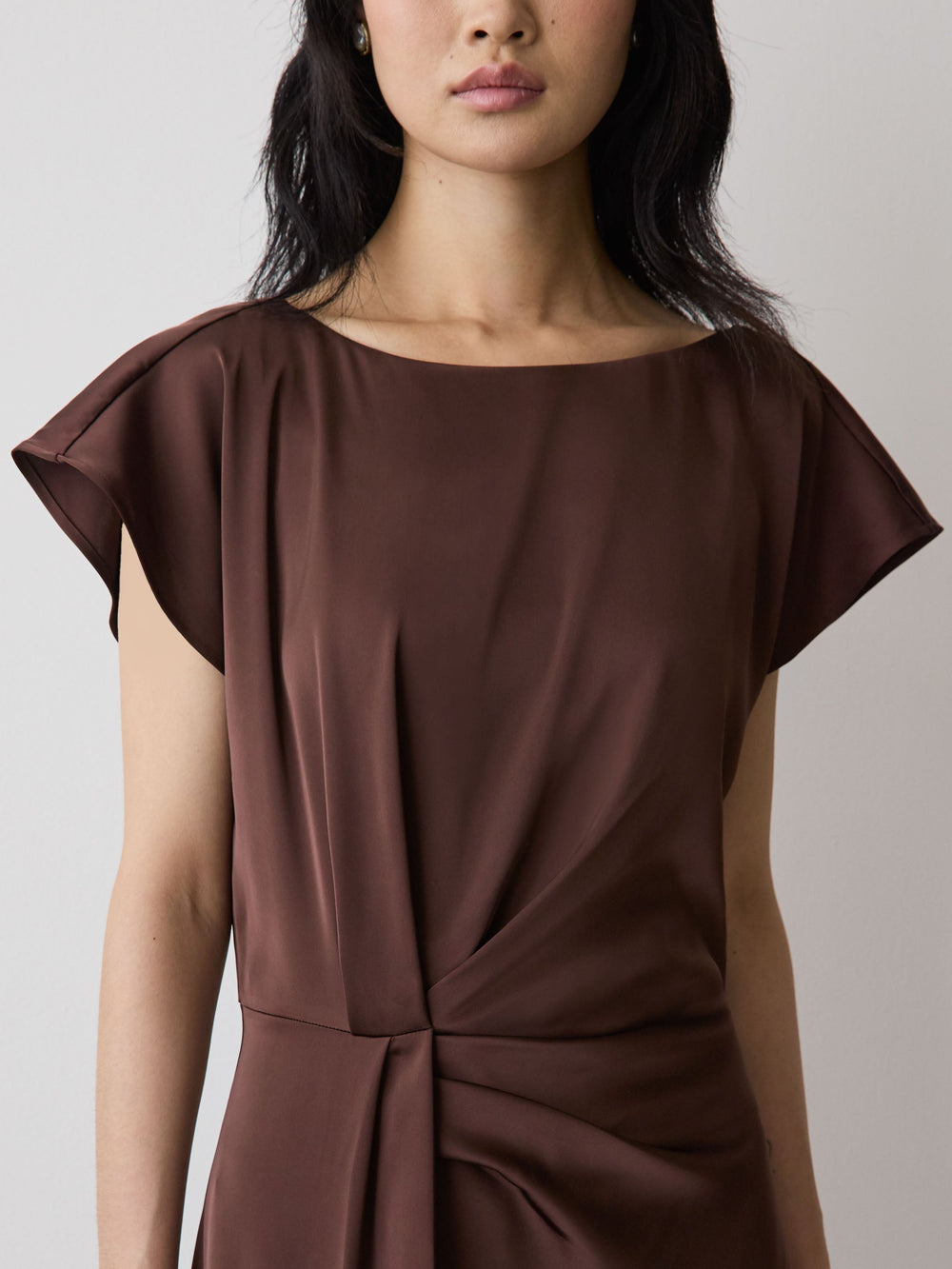 RW&CO Short-Sleeve Cocktail Midi Dress with Draped Detail