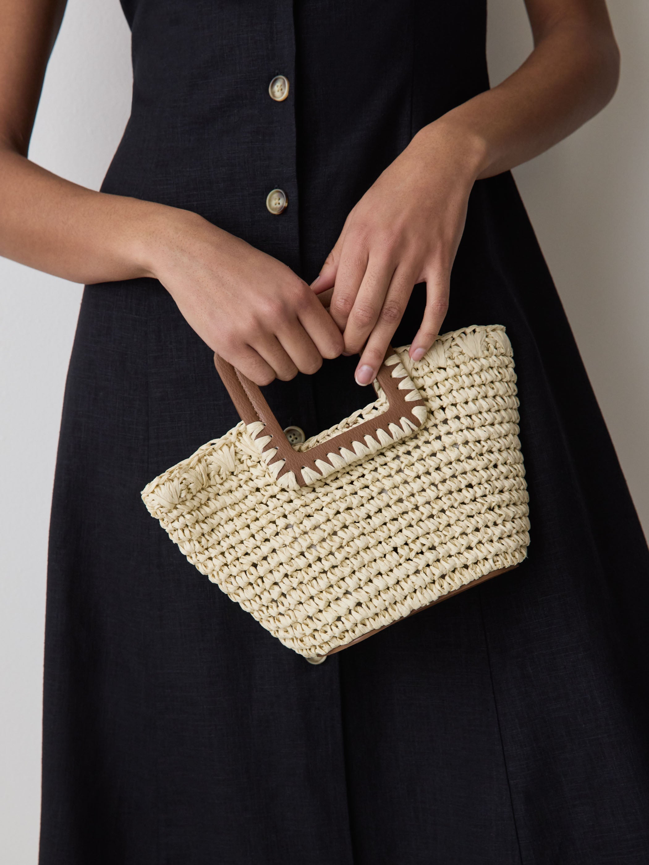 RW&CO Straw Handbag with Square Handle
