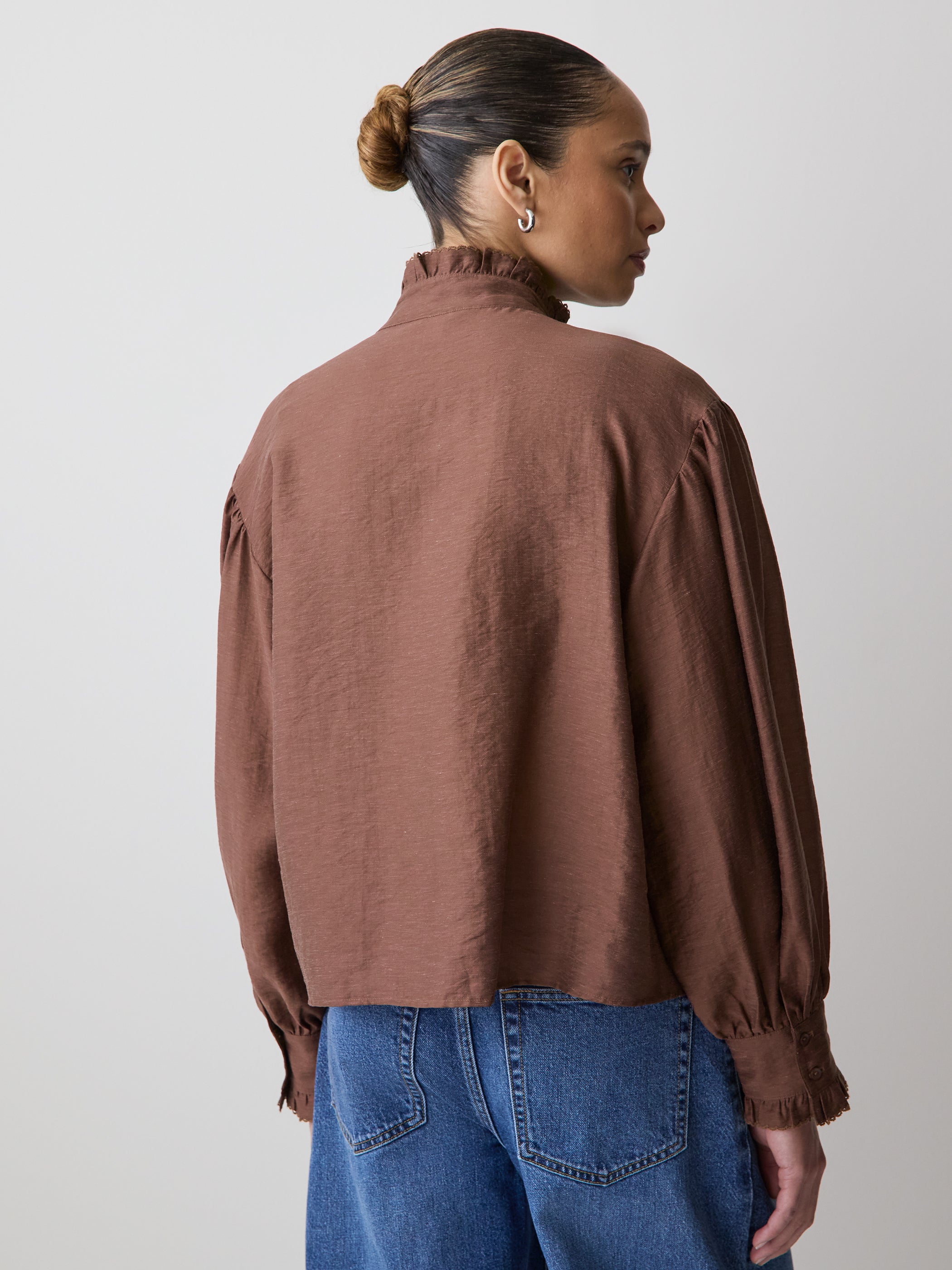 RW&CO Long-Sleeve Crew-Neck Blouse with Ruffles