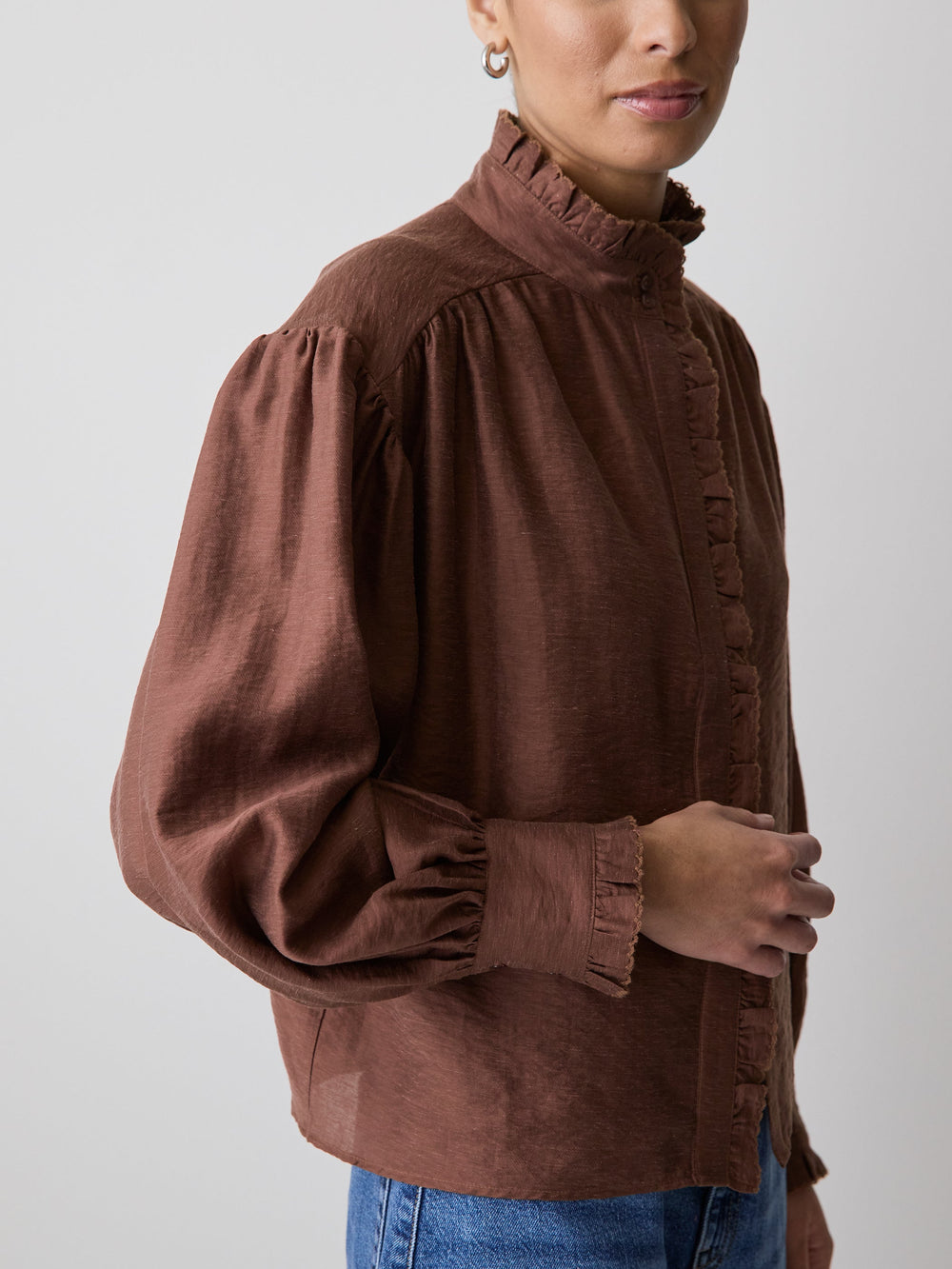 RW&CO Long-Sleeve Crew-Neck Blouse with Ruffles