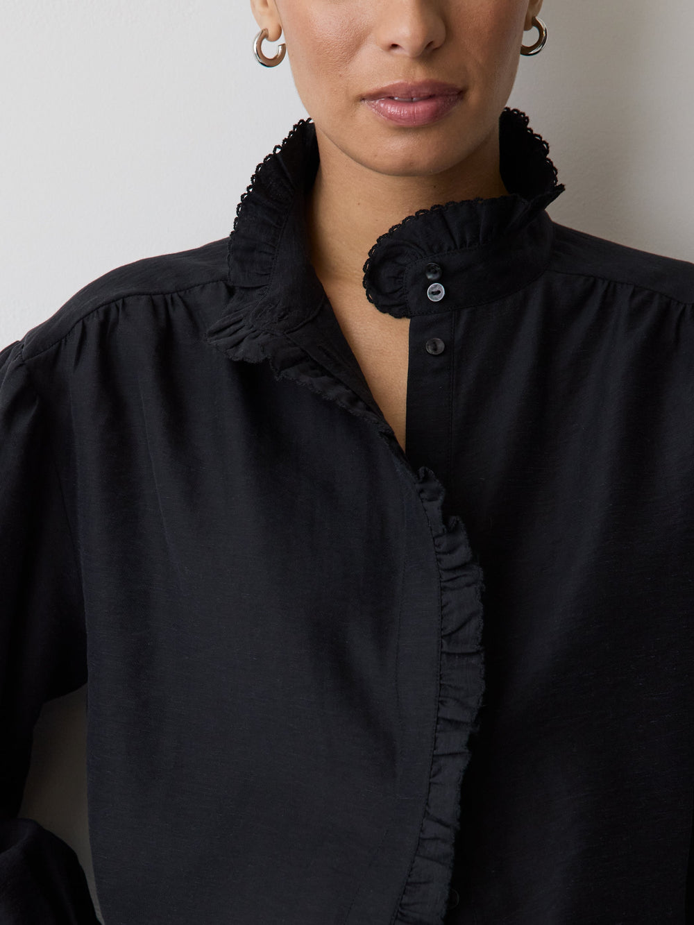 RW&CO Long-Sleeve Crew-Neck Blouse with Ruffles