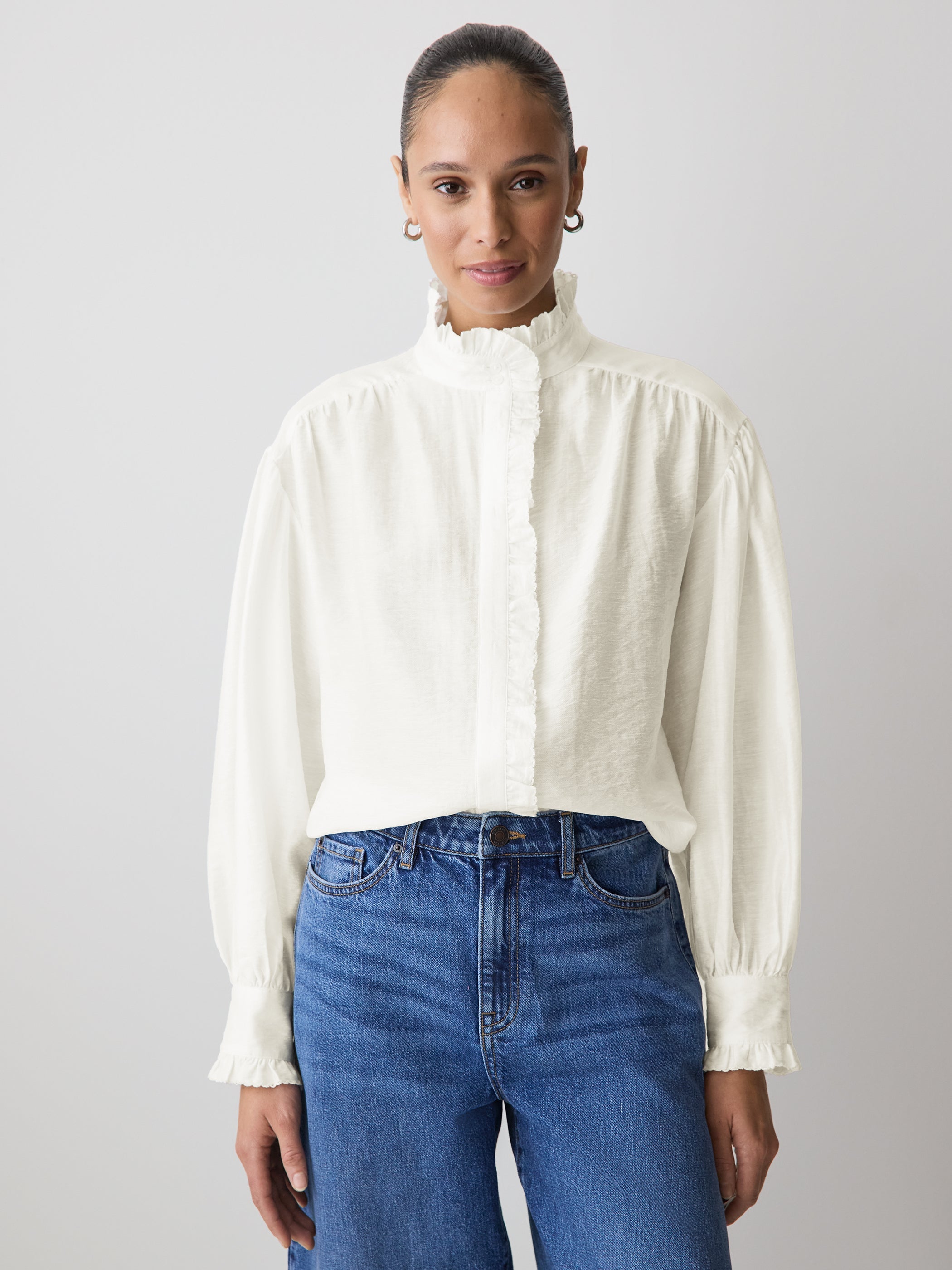 RW&CO Long-Sleeve Crew-Neck Blouse with Ruffles
