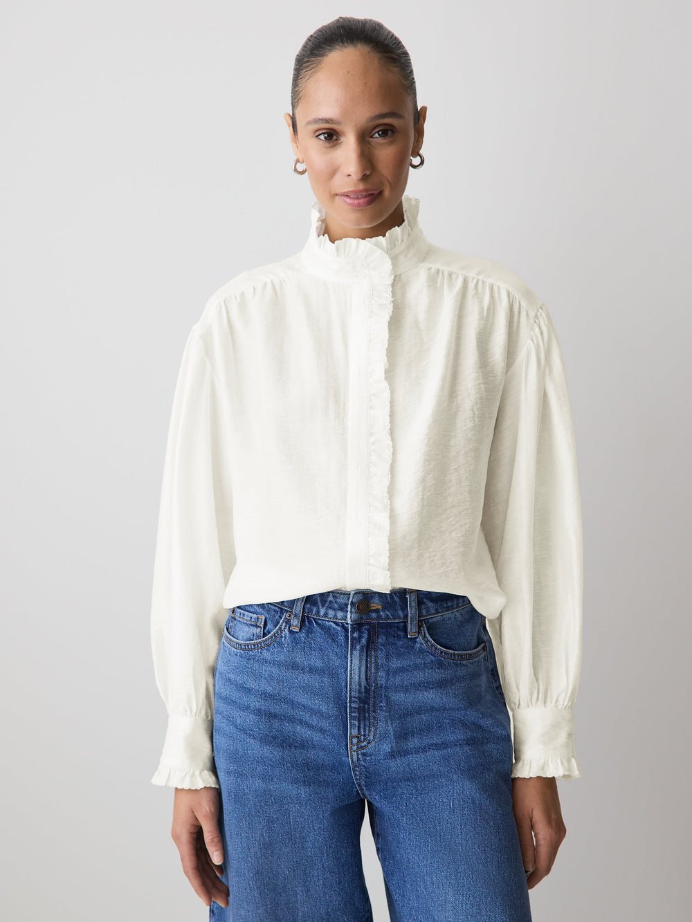 RW&CO Long-Sleeve Crew-Neck Blouse with Ruffles