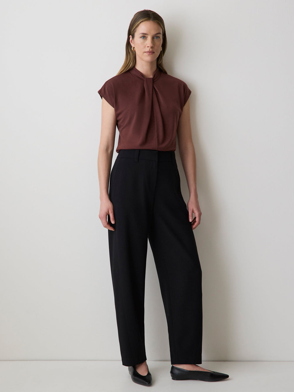 RW&CO Extended-Sleeve Top with Twisted Draped Mock Neckline