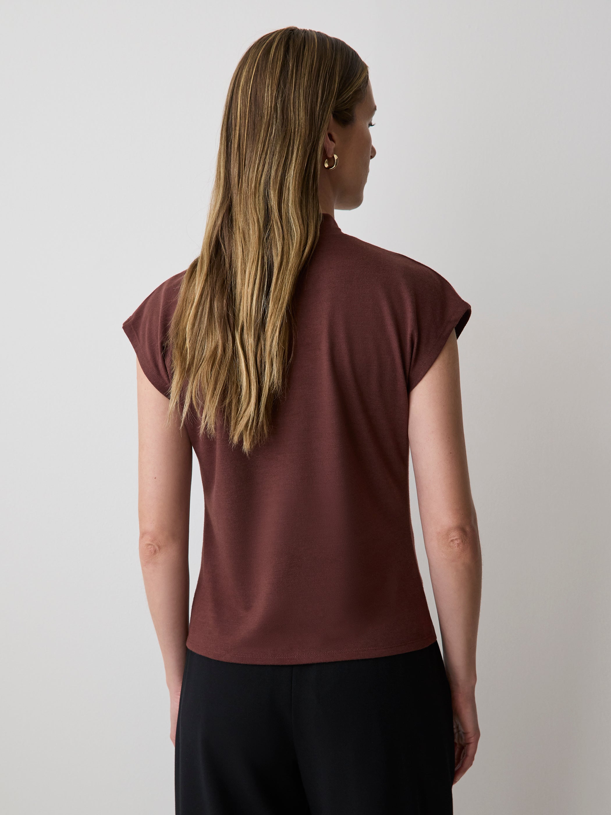 RW&CO Extended-Sleeve Top with Twisted Draped Mock Neckline