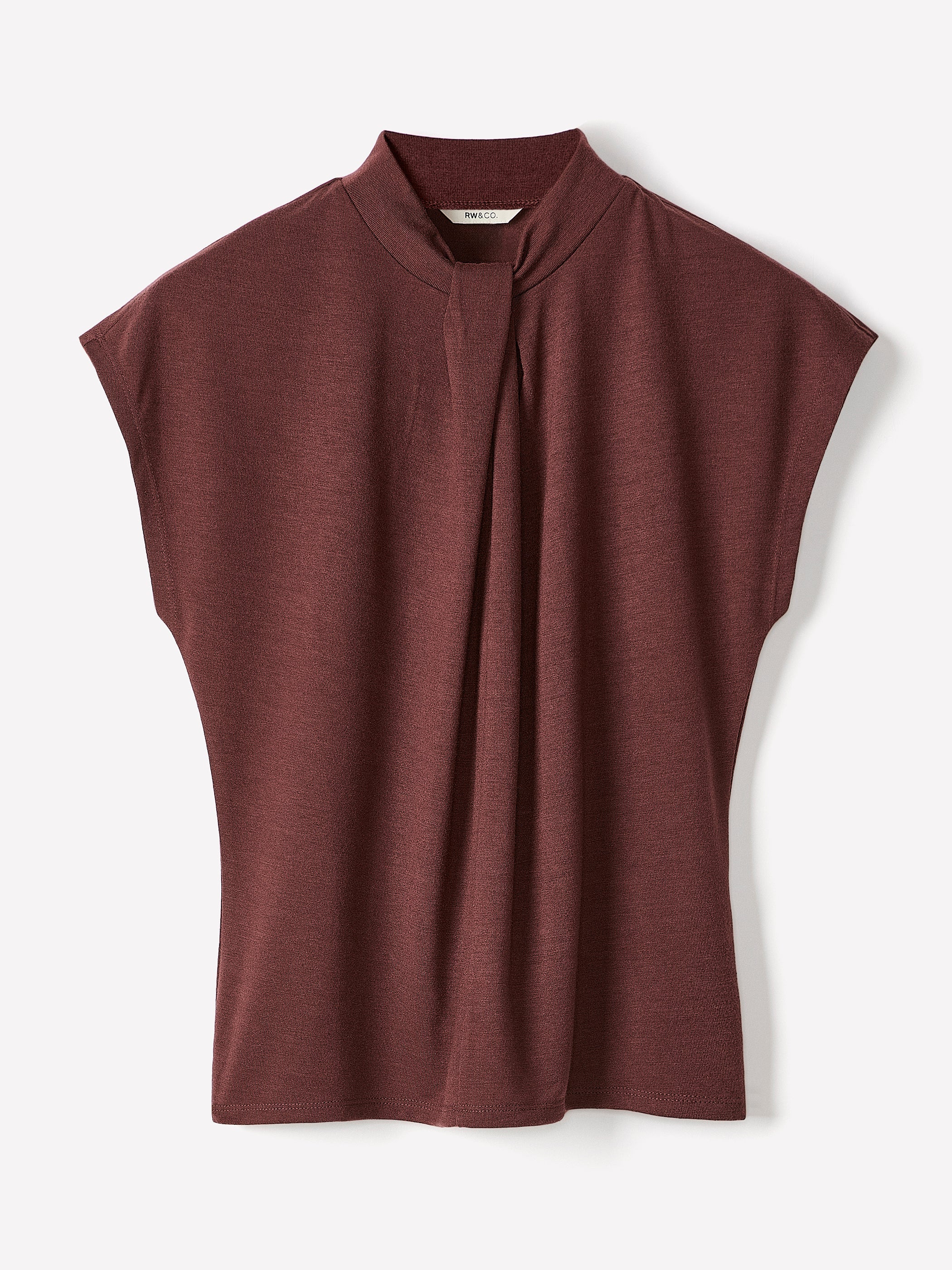 RW&CO Extended-Sleeve Top with Twisted Draped Mock Neckline