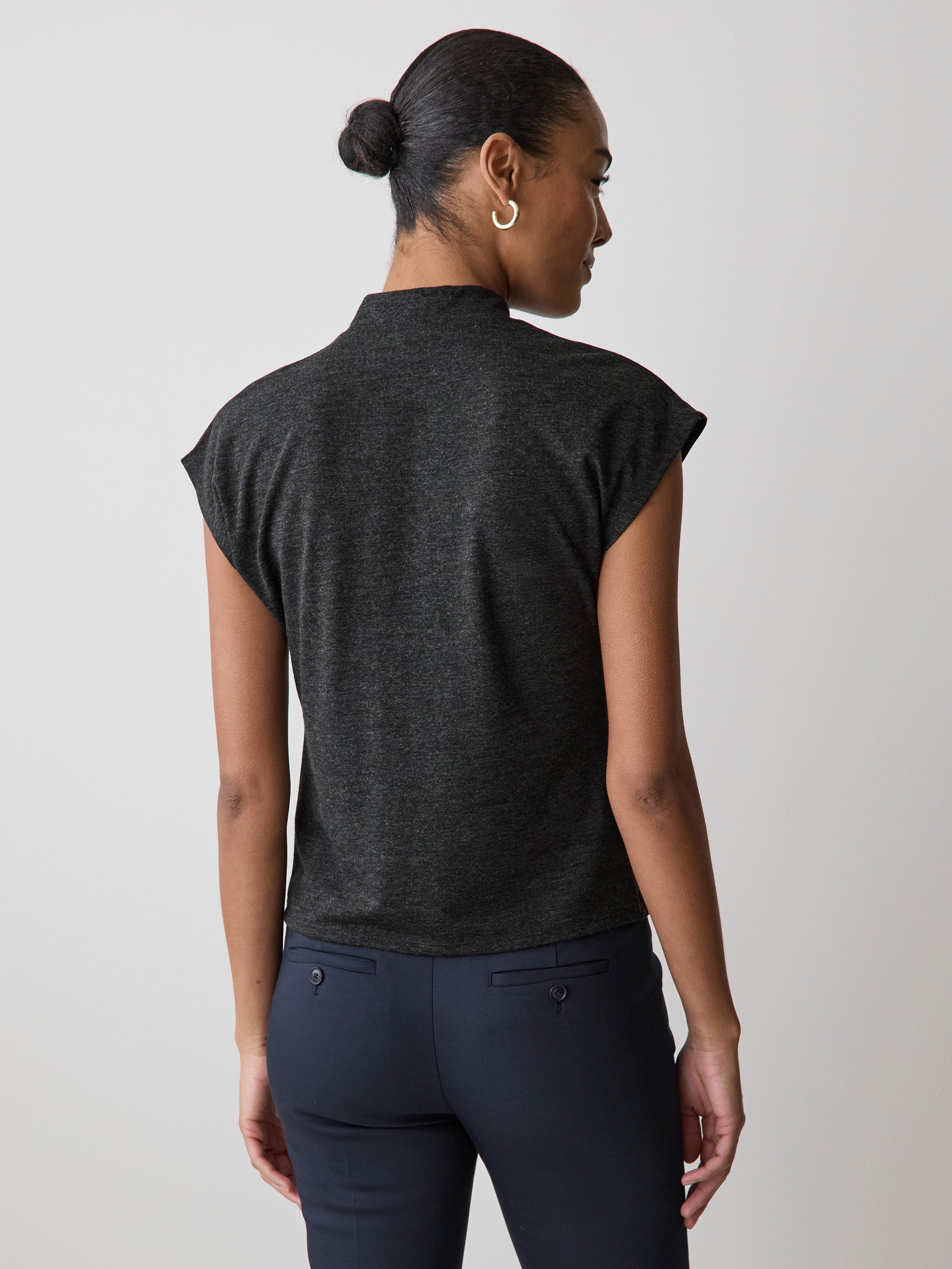 RW&CO Extended-Sleeve Top with Twisted Draped Mock Neckline
