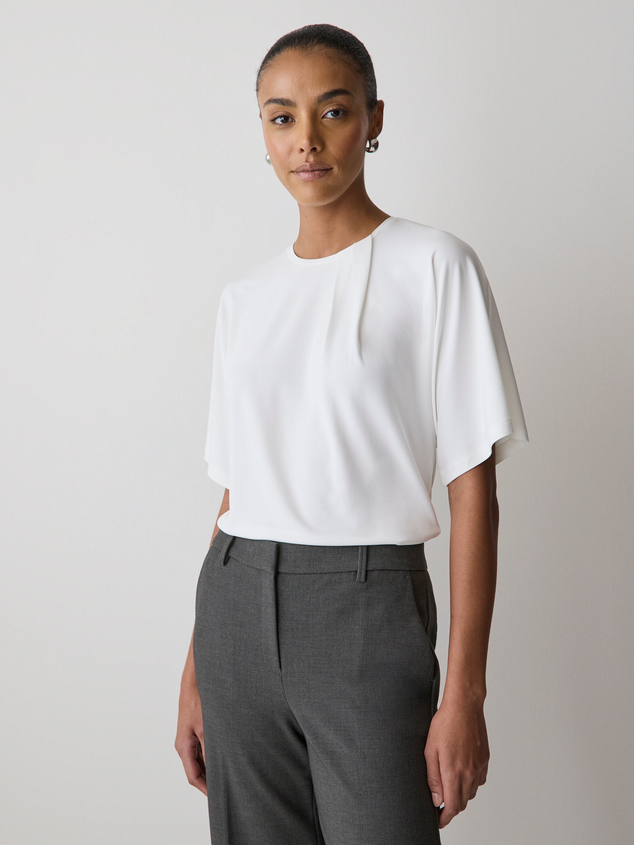 RW&CO Short-Sleeve Crew-Neck Top with Pleated Detail