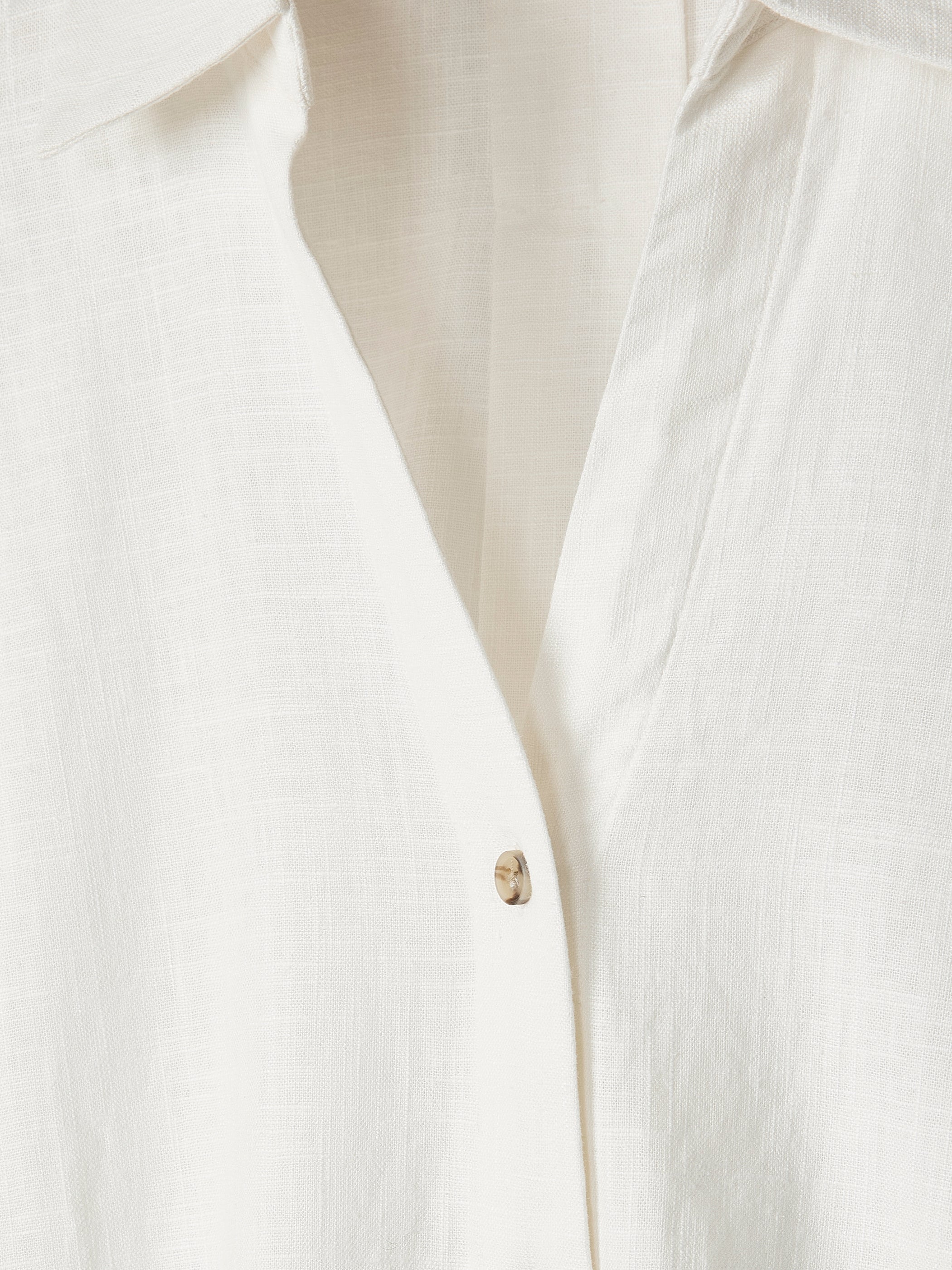 RW&CO Linen-Blend Short-Sleeve Blouse with Shirt Collar