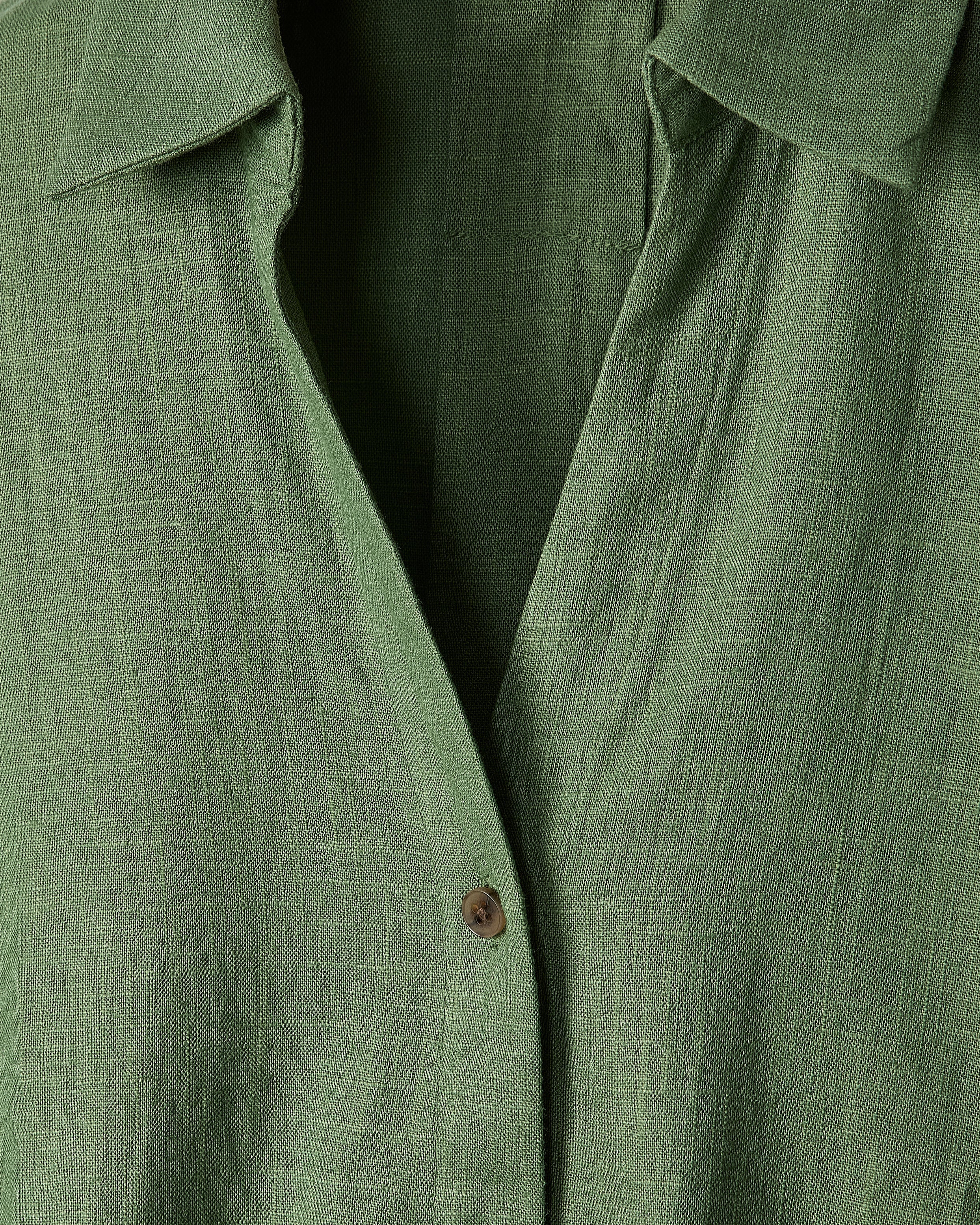 RW&CO Linen-Blend Short-Sleeve Blouse with Shirt Collar