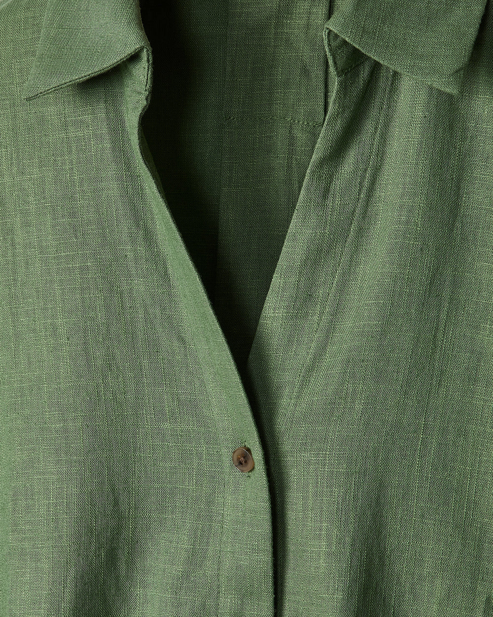 RW&CO Linen-Blend Short-Sleeve Blouse with Shirt Collar