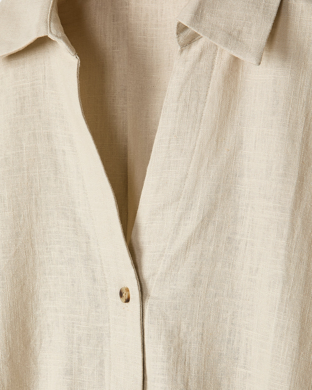 RW&CO Linen-Blend Short-Sleeve Blouse with Shirt Collar