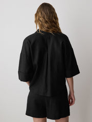 RW&CO Linen-Blend Short-Sleeve Blouse with Shirt Collar