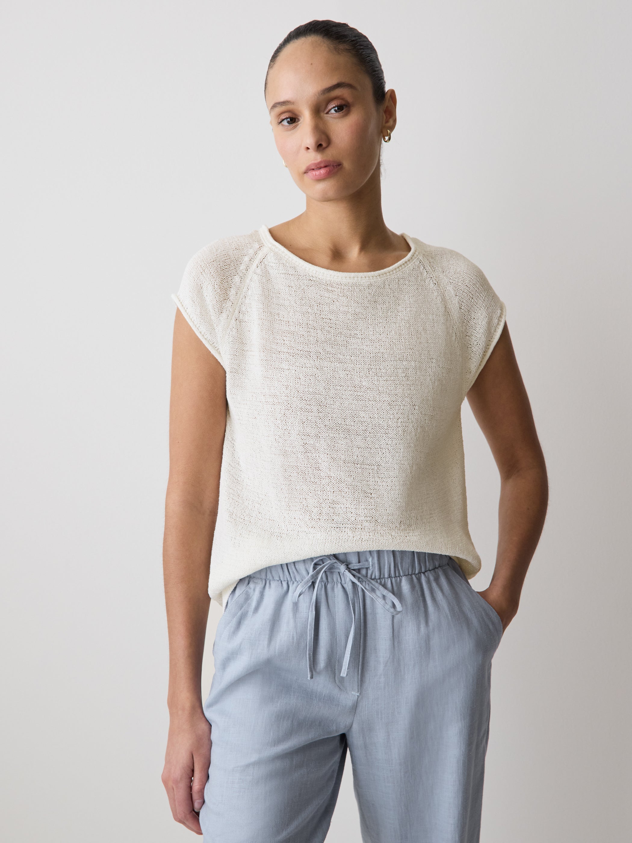 RW&CO Cap-Sleeve Tape-Yarn Sweater