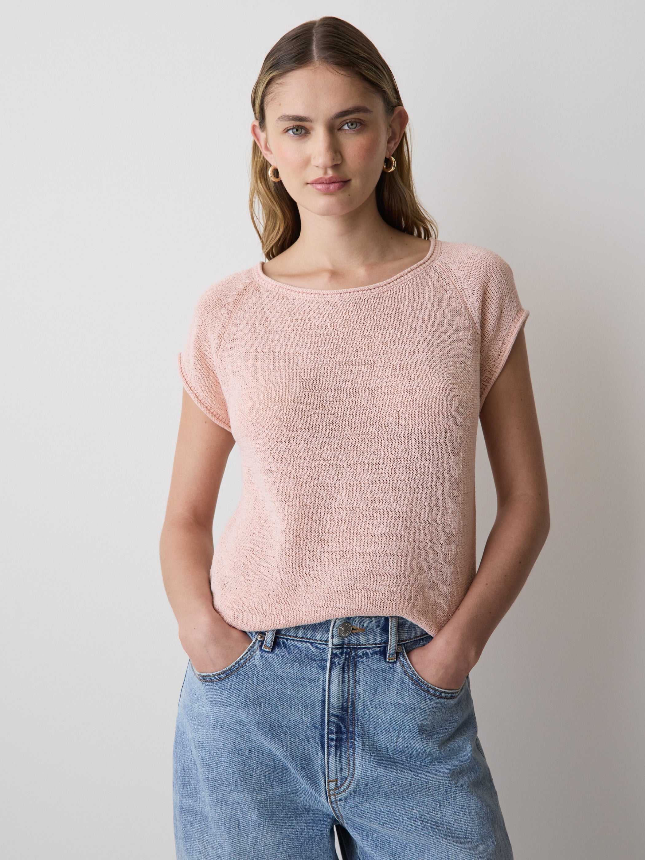 RW&CO Cap-Sleeve Tape-Yarn Sweater