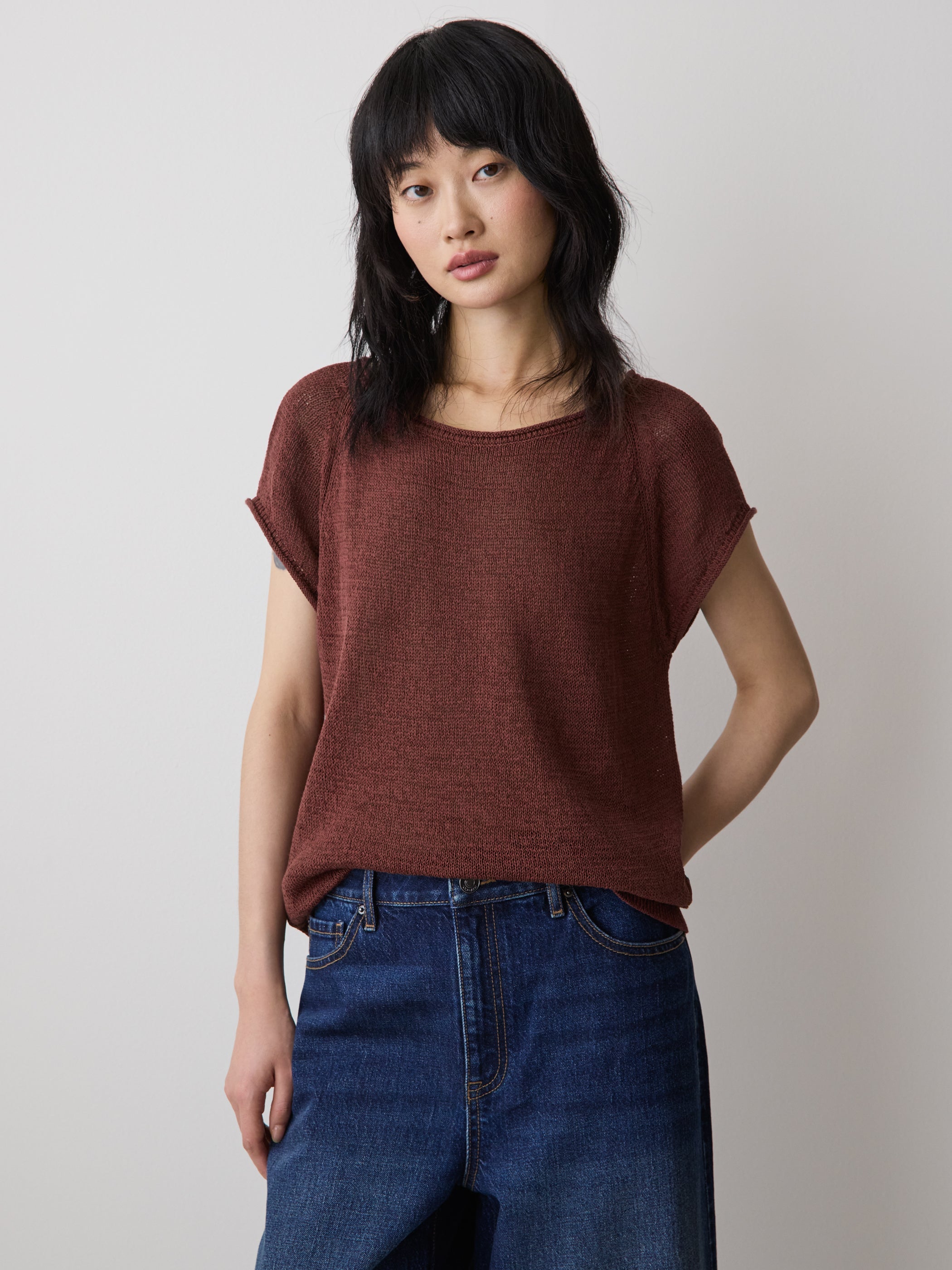 RW&CO Cap-Sleeve Tape-Yarn Sweater