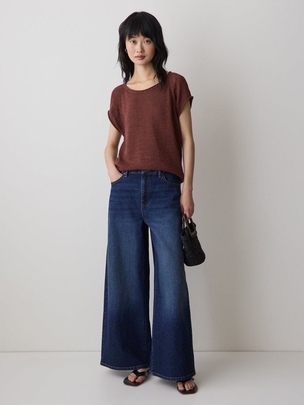 RW&CO Cap-Sleeve Tape-Yarn Sweater