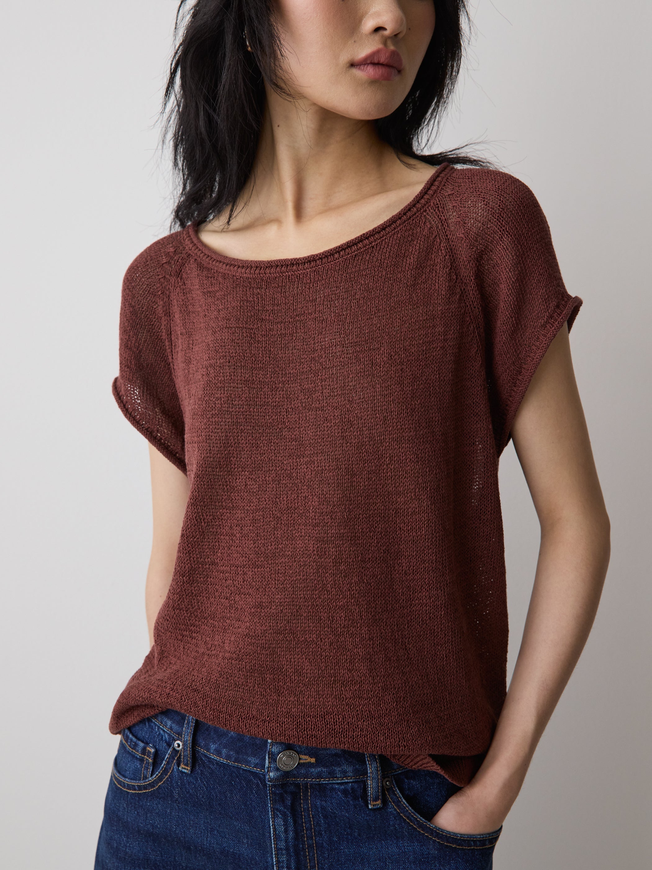 RW&CO Cap-Sleeve Tape-Yarn Sweater