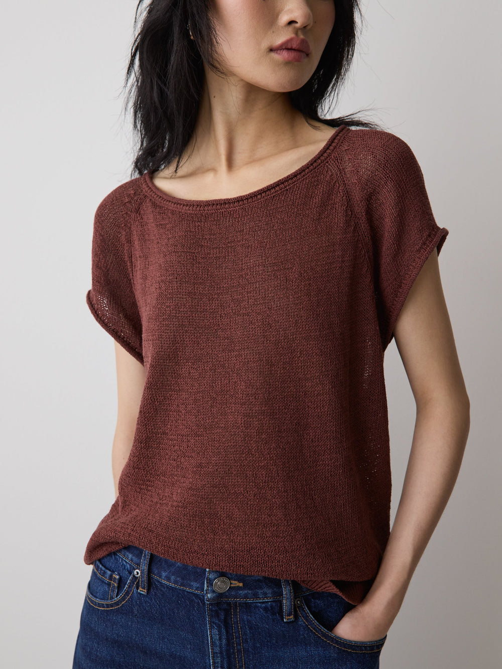 RW&CO Cap-Sleeve Tape-Yarn Sweater