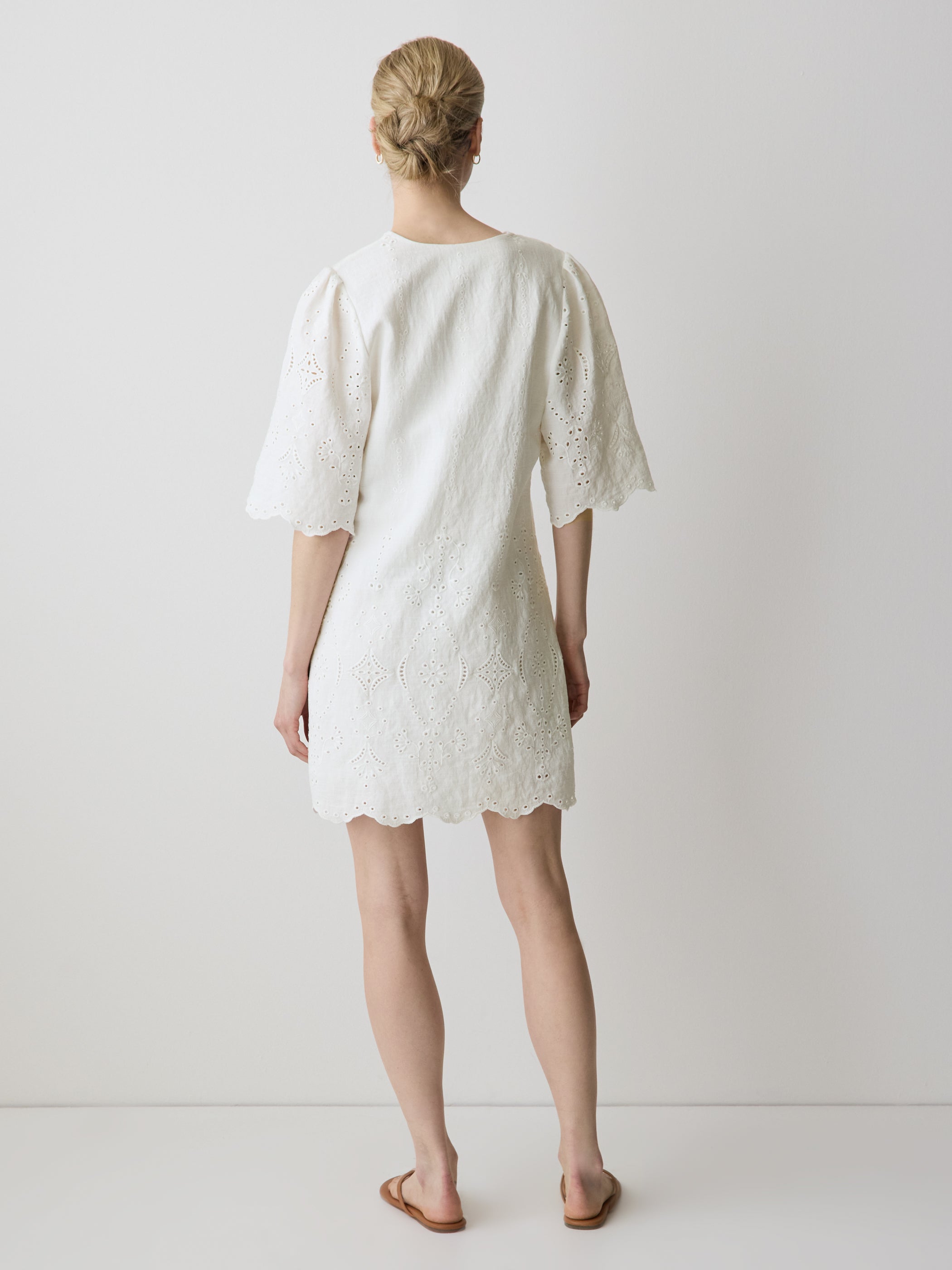 RW&CO Split-Neck Flare Mini Dress with Embroideries