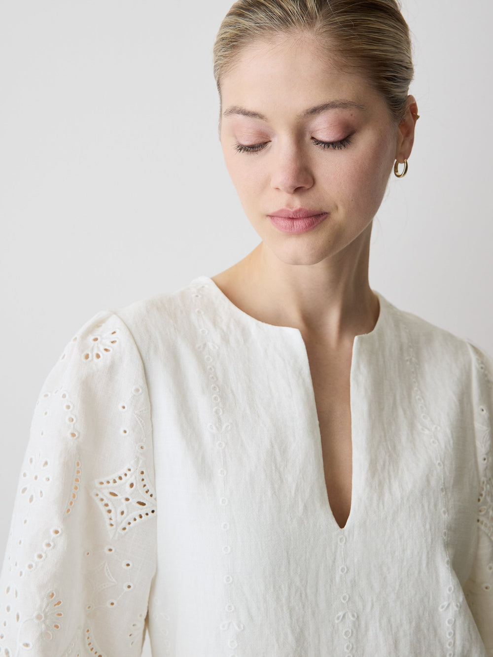 RW&CO Split-Neck Flare Mini Dress with Embroideries