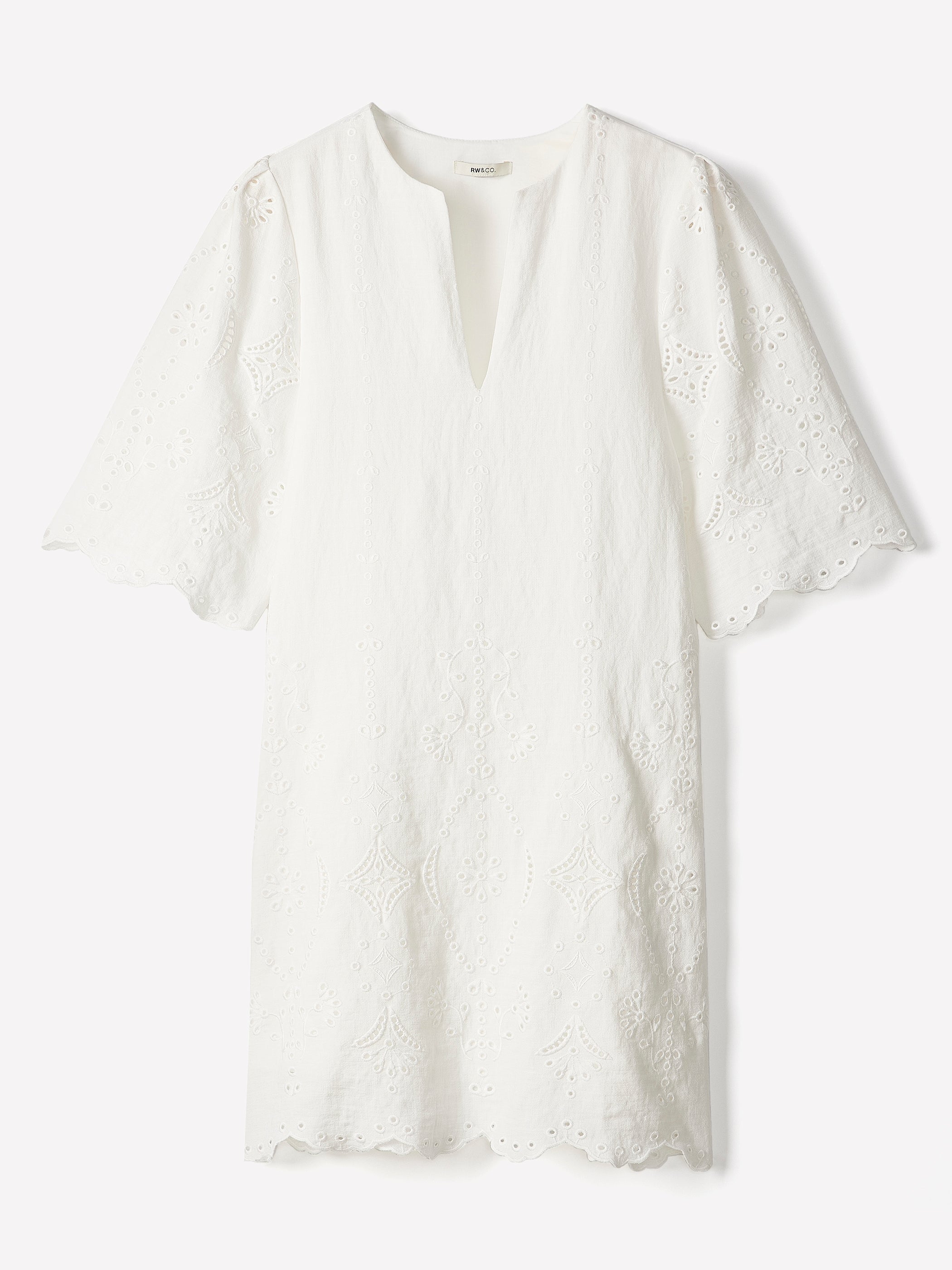 RW&CO Split-Neck Flare Mini Dress with Embroideries