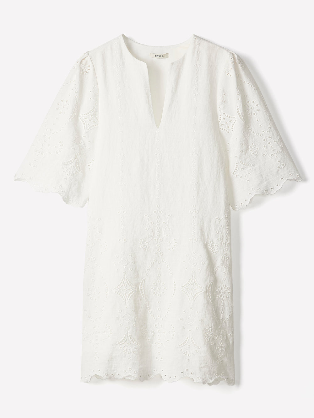 RW&CO Split-Neck Flare Mini Dress with Embroideries