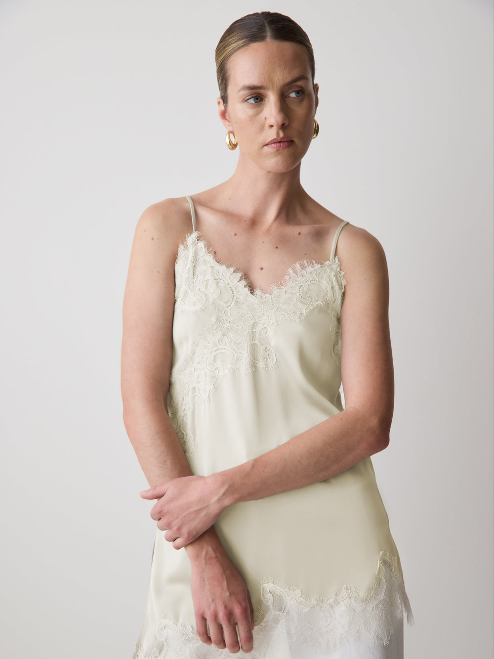 RW&CO Sleeveless V-Neck Satin Blouse with Lace Trims