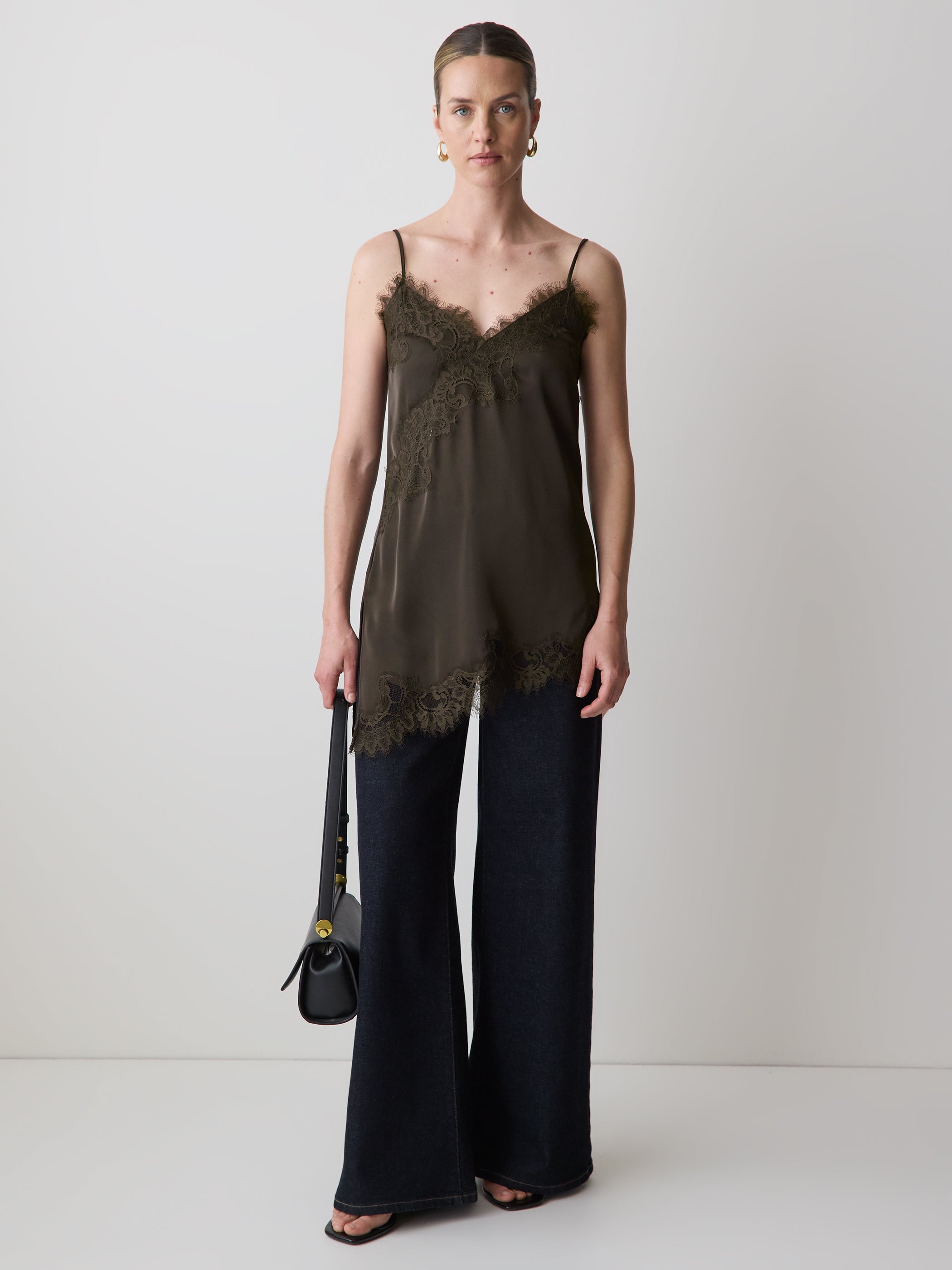 RW&CO Sleeveless V-Neck Satin Blouse with Lace Trims