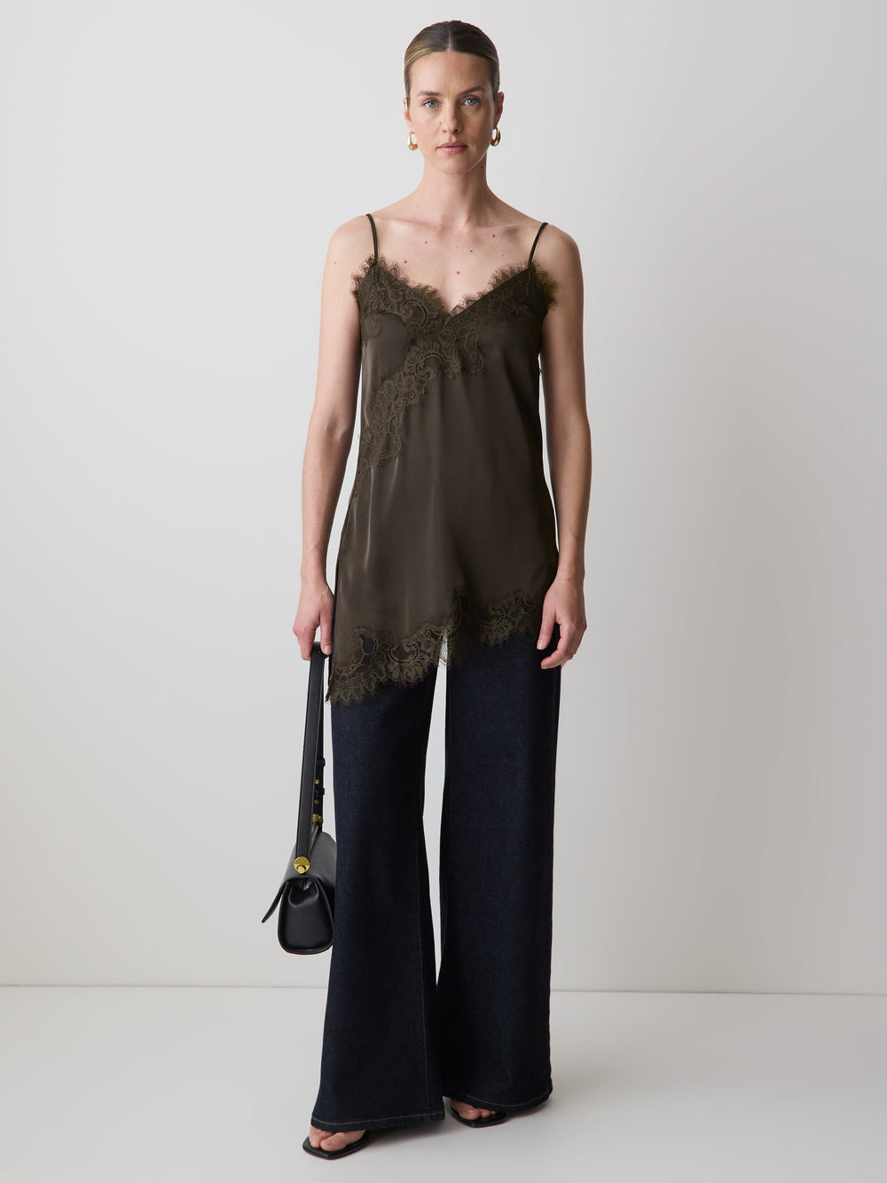 RW&CO Sleeveless V-Neck Satin Blouse with Lace Trims