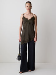 RW&CO Sleeveless V-Neck Satin Blouse with Lace Trims