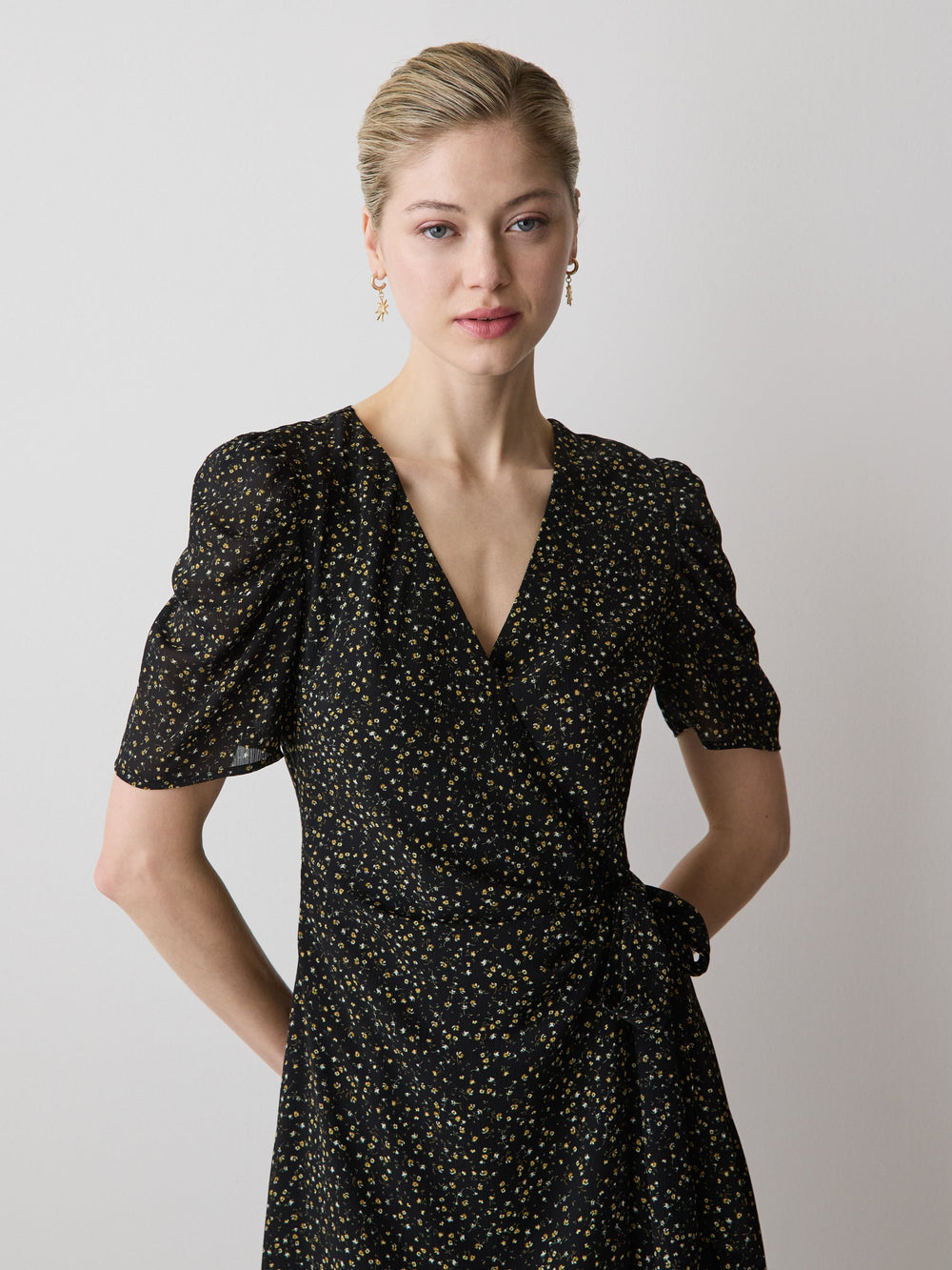 RW&CO Short-Sleeve Chiffon Midi Dress with Lace Trim