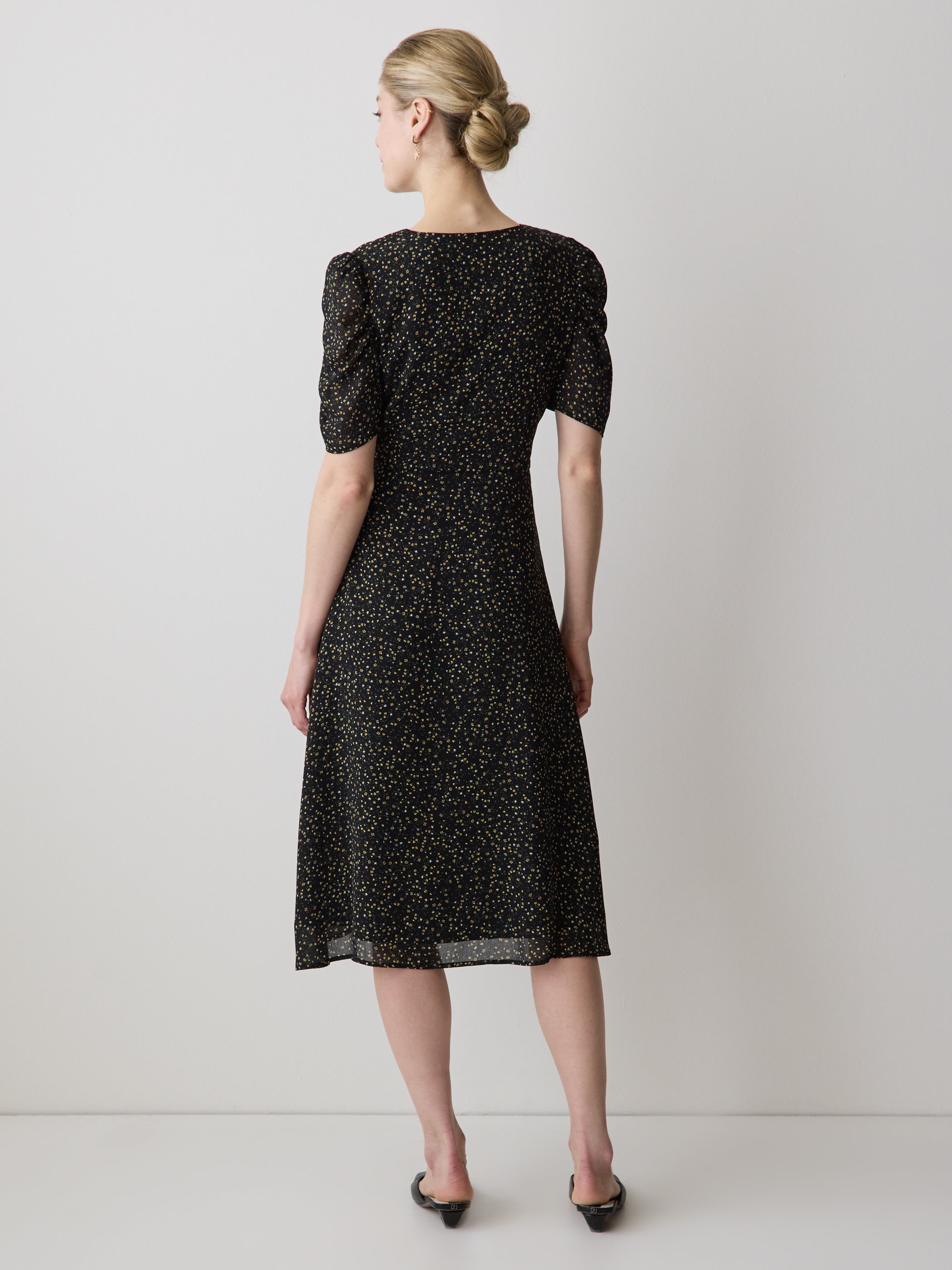 RW&CO Short-Sleeve Chiffon Midi Dress with Lace Trim
