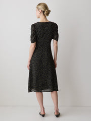 RW&CO Short-Sleeve Chiffon Midi Dress with Lace Trim