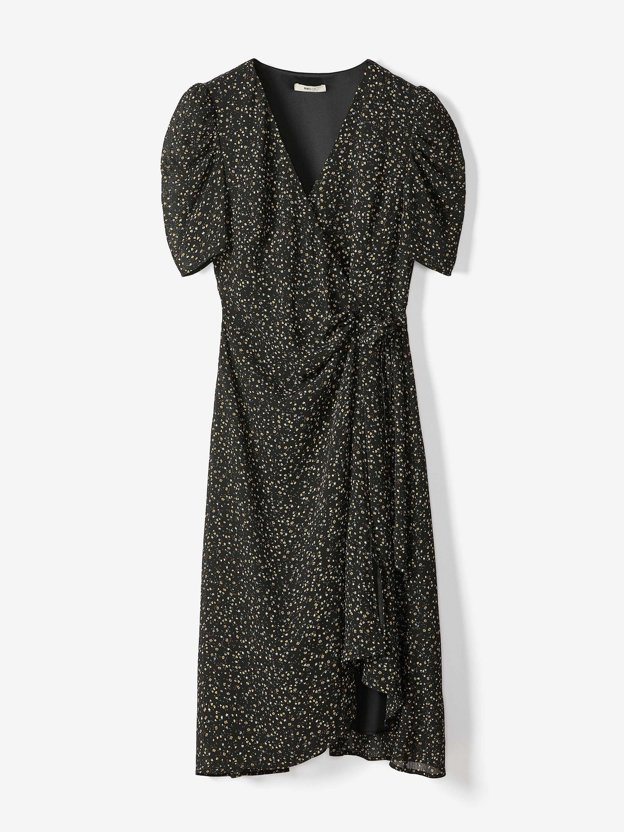 RW&CO Short-Sleeve Chiffon Midi Dress with Lace Trim