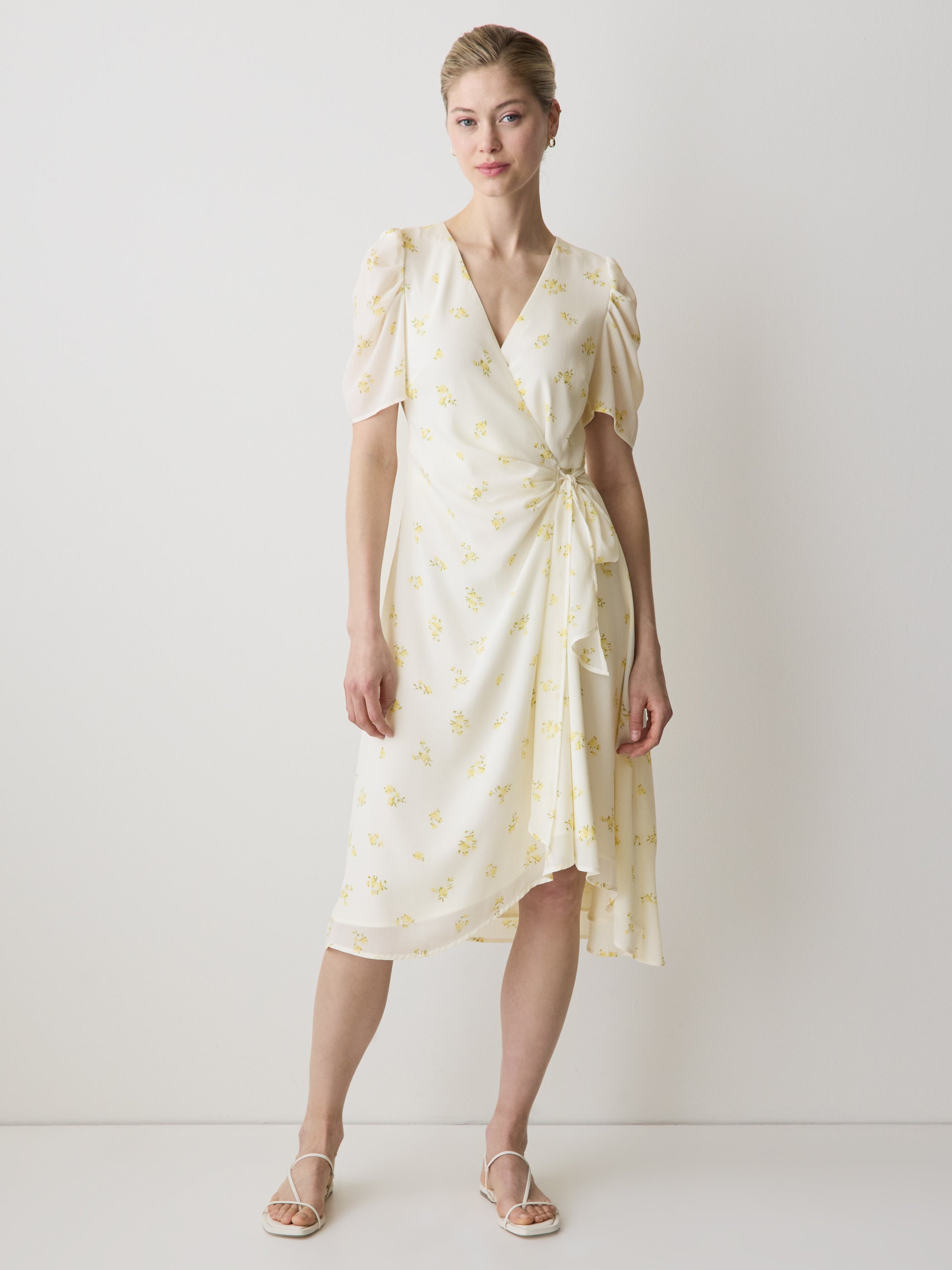 RW&CO Short-Sleeve Chiffon Midi Dress with Lace Trim