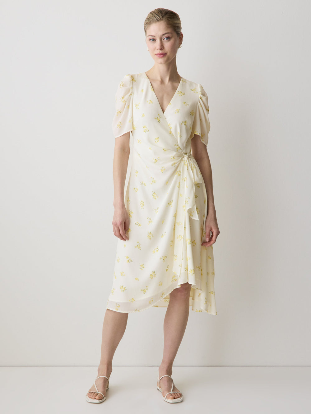 RW&CO Short-Sleeve Chiffon Midi Dress with Lace Trim