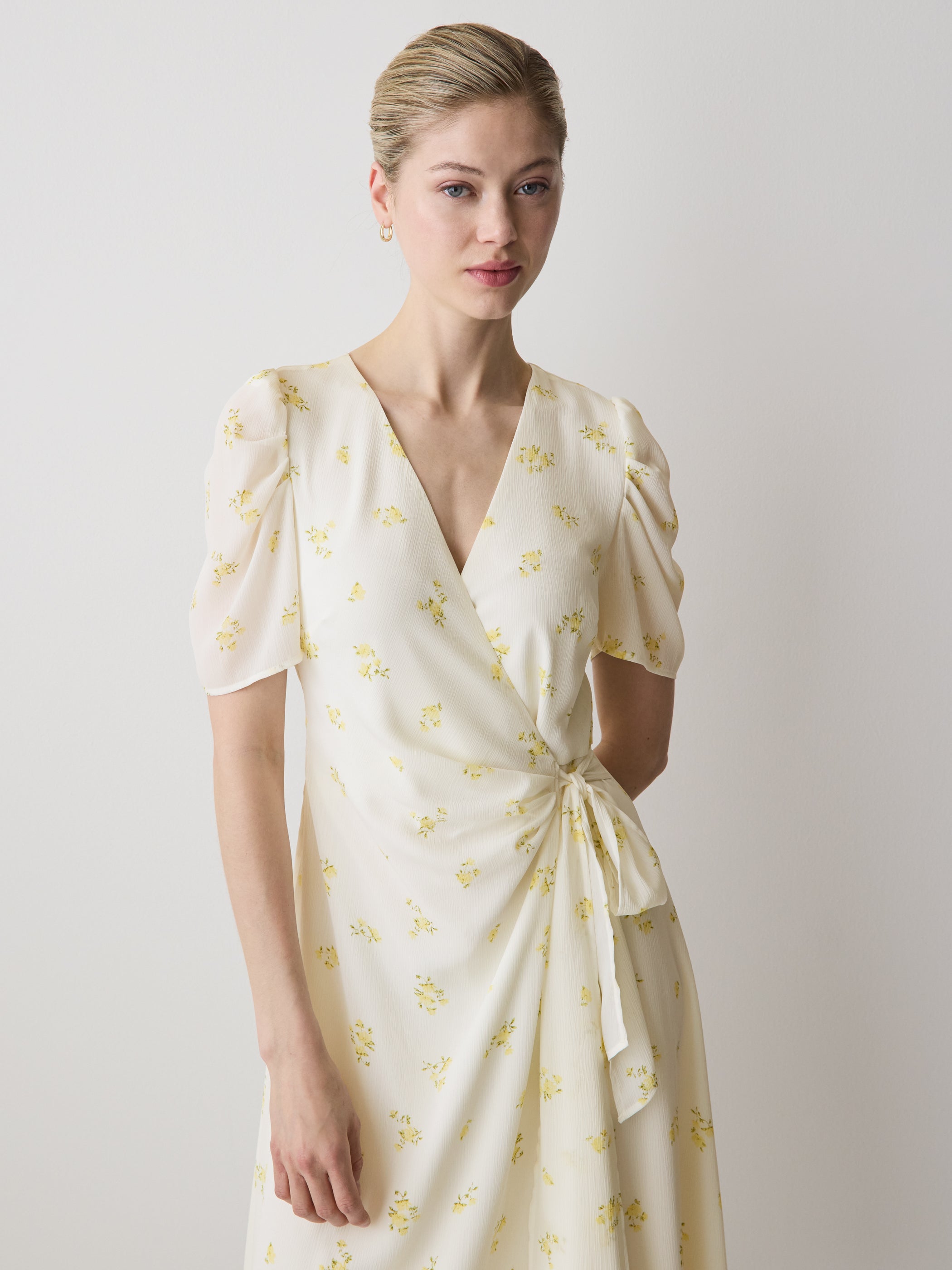 RW&CO Short-Sleeve Chiffon Midi Dress with Lace Trim