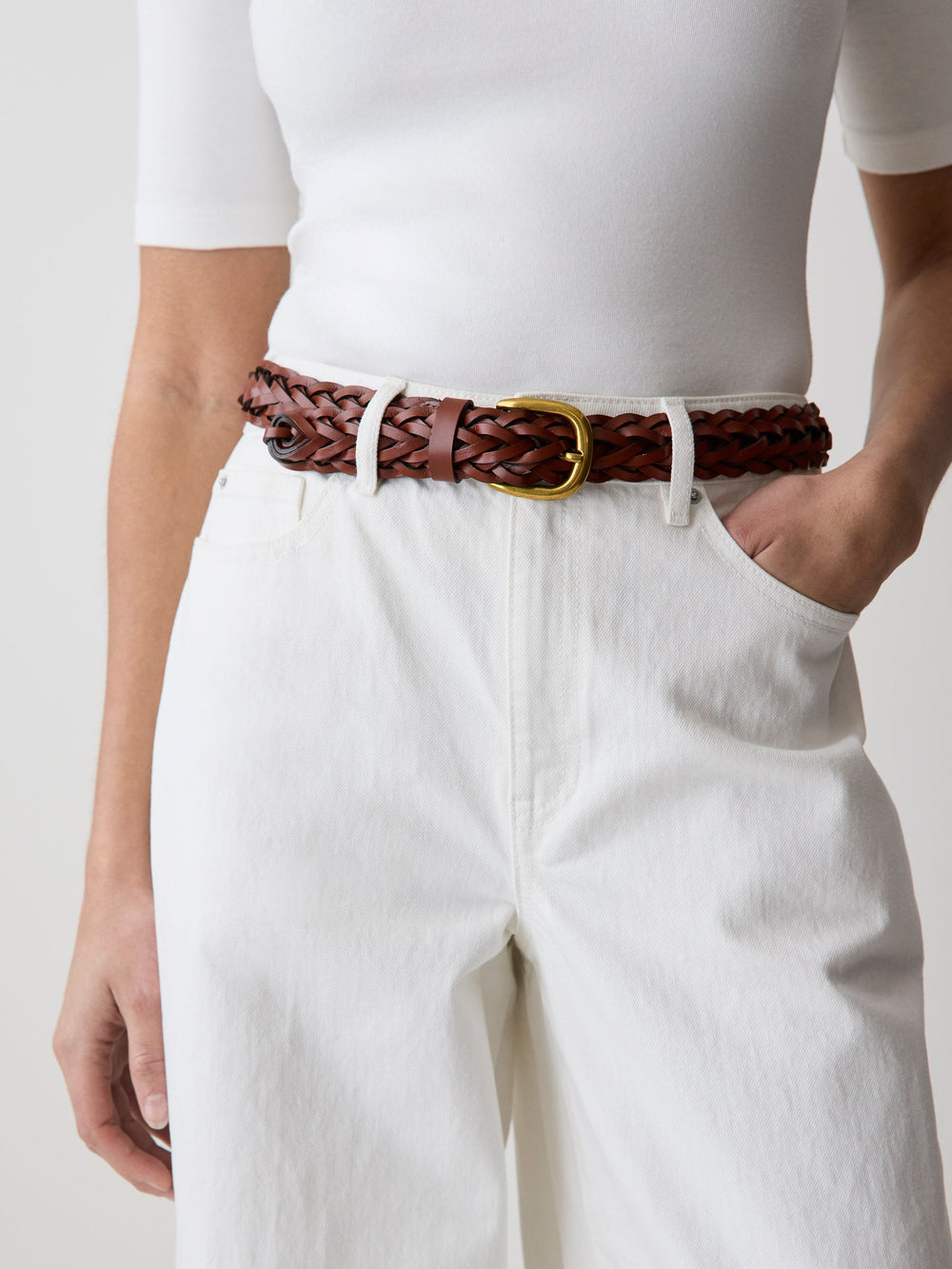 RW&CO Braided Leather Belt with Metal Buckle